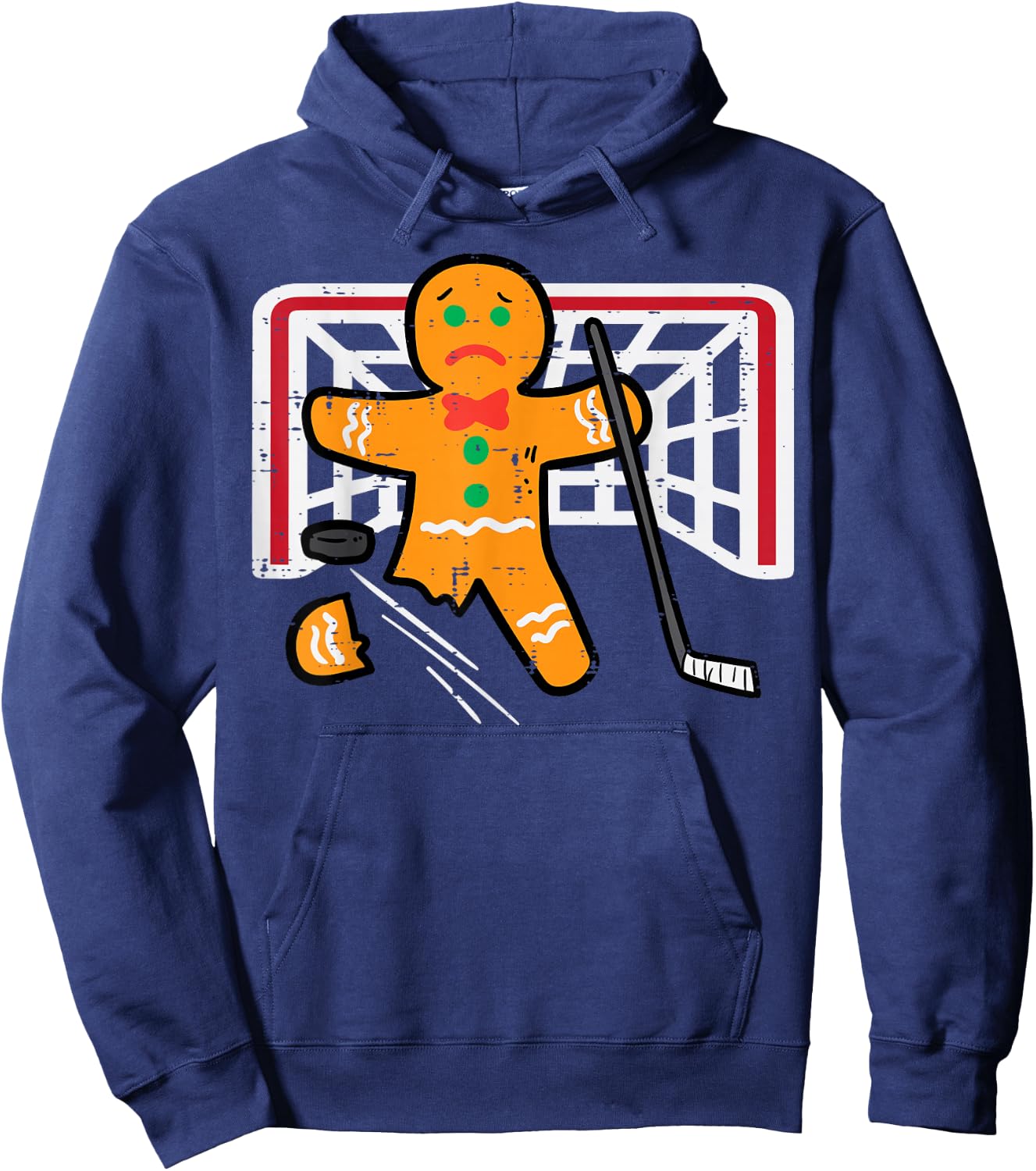 Christmas Gingerbread Man Ice Hockey Fun Xmas Men Boys Kids Hoodie - Hoodie | Navy