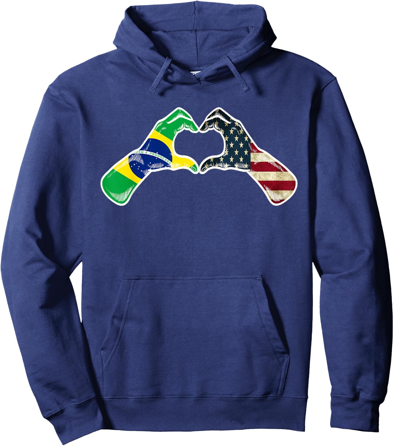 Brazil American USA Flag - USA Brazilian Heart Hoodie - Hoodie | Navy