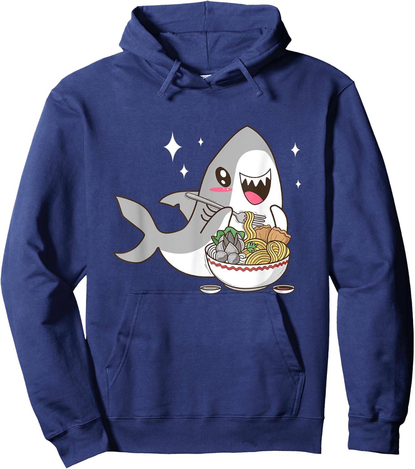 Cute Japanese Anime Chibi Kawaii Shark Eat Ramen Kids Girls Hoodie - Hoodie | Navy