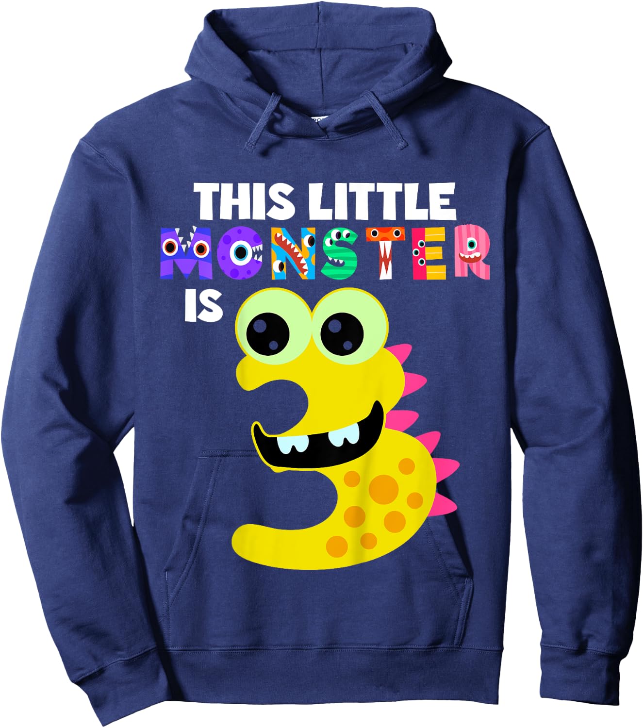 Kids This Little Monster is 3 Three Years Old 3rd Birthday Party Hoodie - Hoodie | Navy