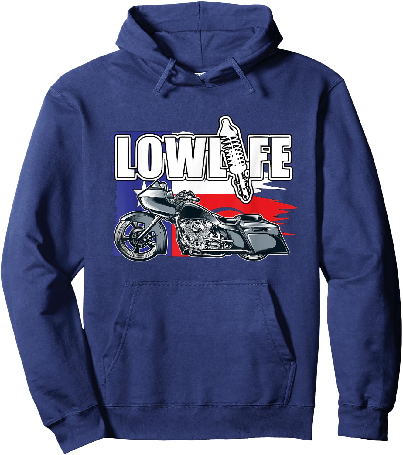 Chicano Vicla. Bagger Motorcycle, Texas Flag, Lowrider Bikes Hoodie - Hoodie | Navy