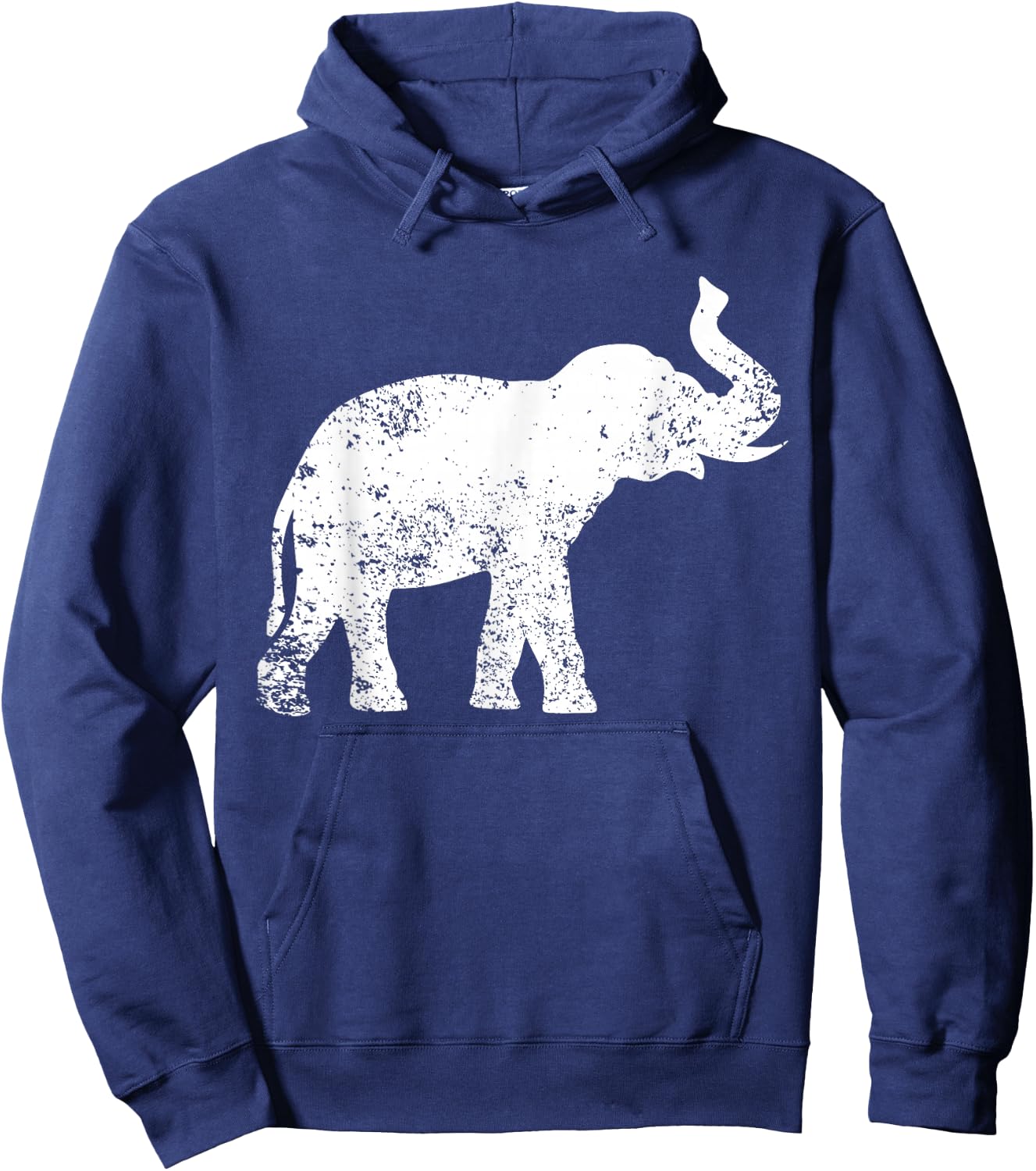 Elephant Lover Design Vintage Elephant - Black, Small, , Cotton 50% Polyester 50%, Short Sleeve, , Classic Fit, Distressed Elephant Print Hoodie - Hoodie | Navy