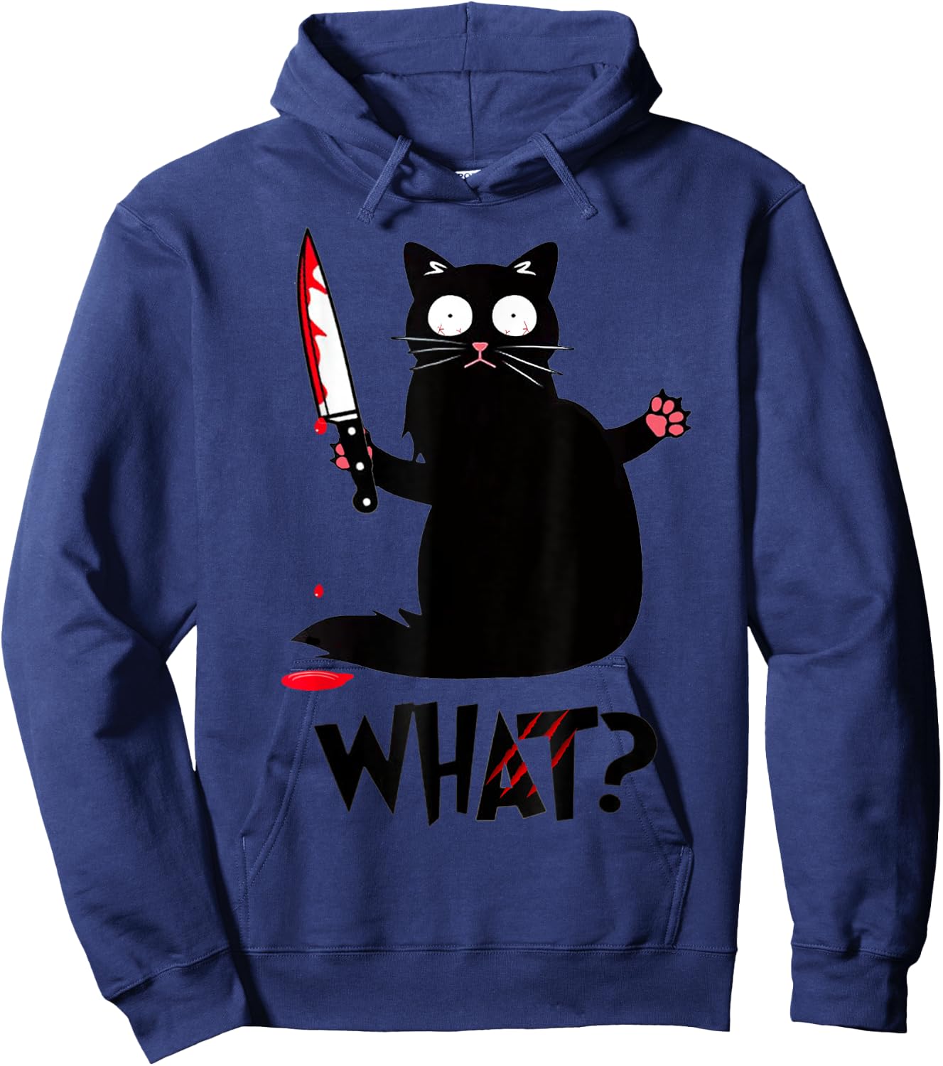 Funny Black Cat Murderous Knife Hoodie - Hoodie | Navy