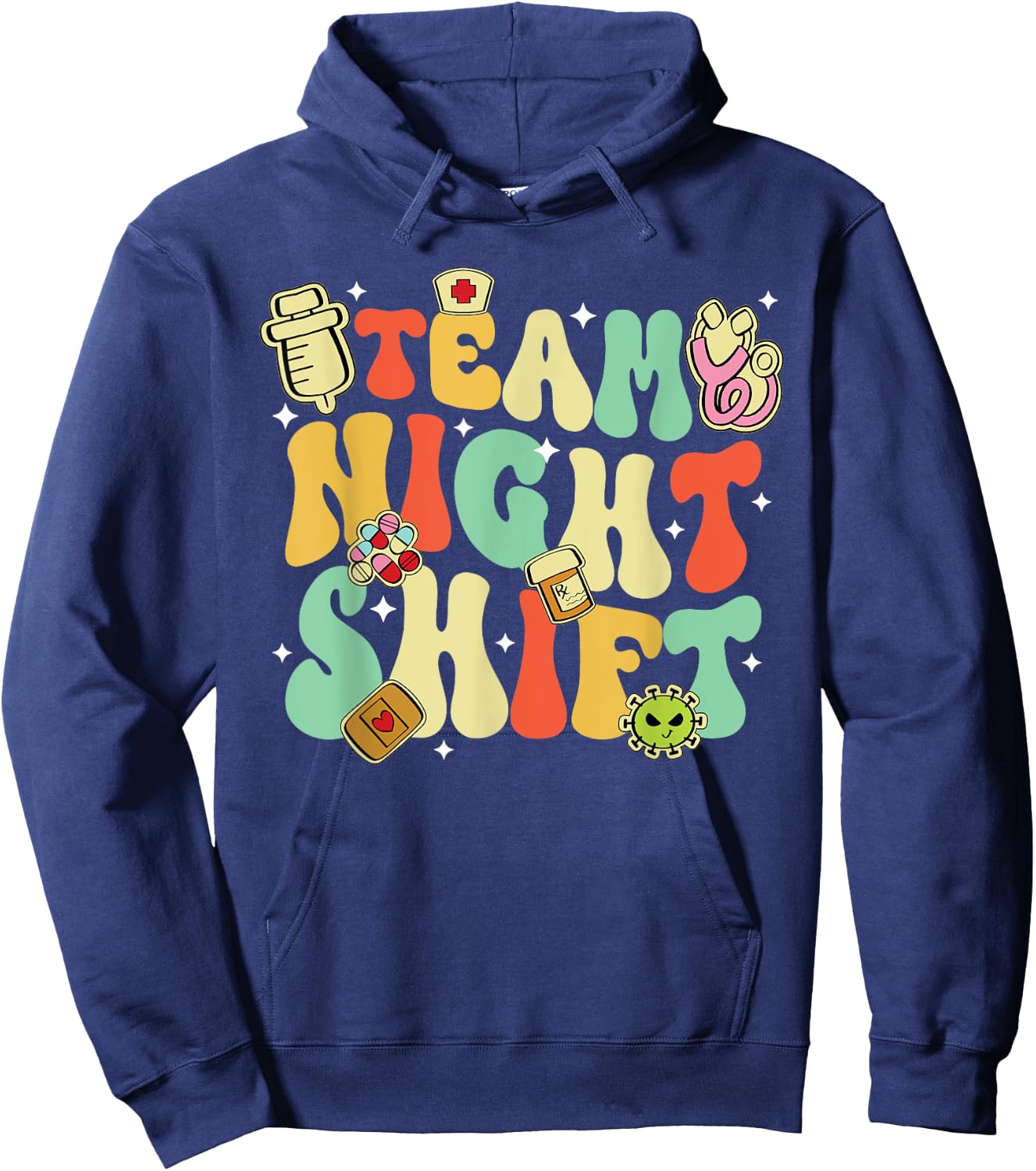 Team Night Shift Nurse Life RN LPN CNA Healthcare Heartbeat Hoodie - Hoodie | Navy
