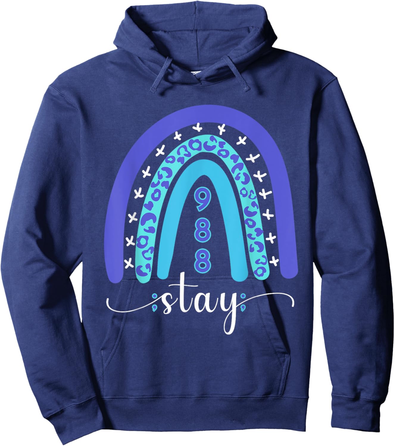 988 Suicide Prevention Mental Health Stay Semicolon Rainbow Hoodie - Hoodie | Navy