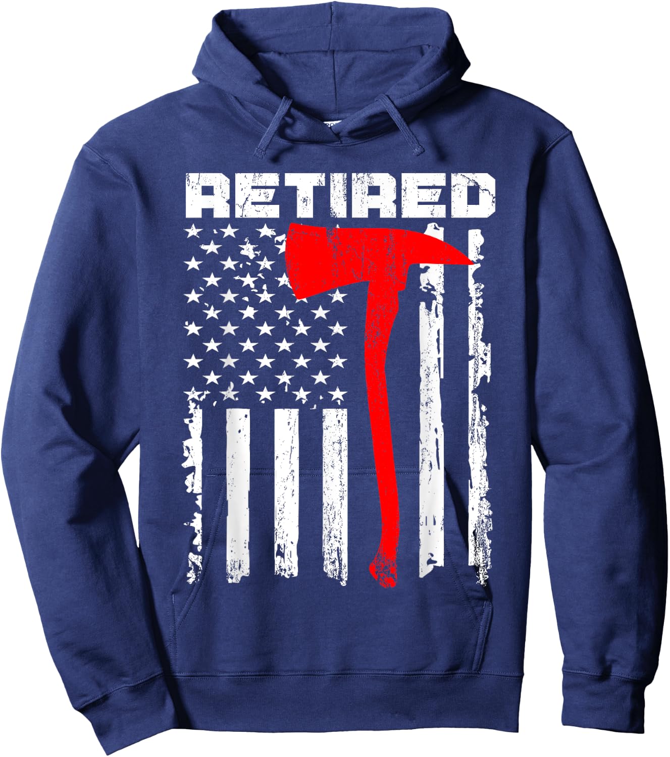 Funny Retired Firefighter USA Flag Fireman Retirement Outfit Hoodie - Hoodie | Navy