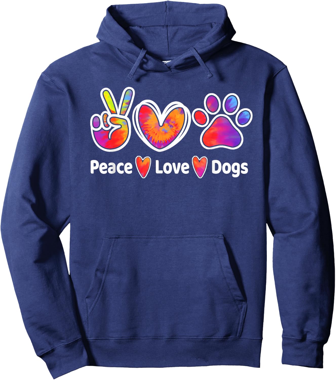 Dog Lover Peace Love Dogs Funny Cute Puppy Paw Tie Dye Men Women Girls Kids Hoodie - Hoodie | Navy