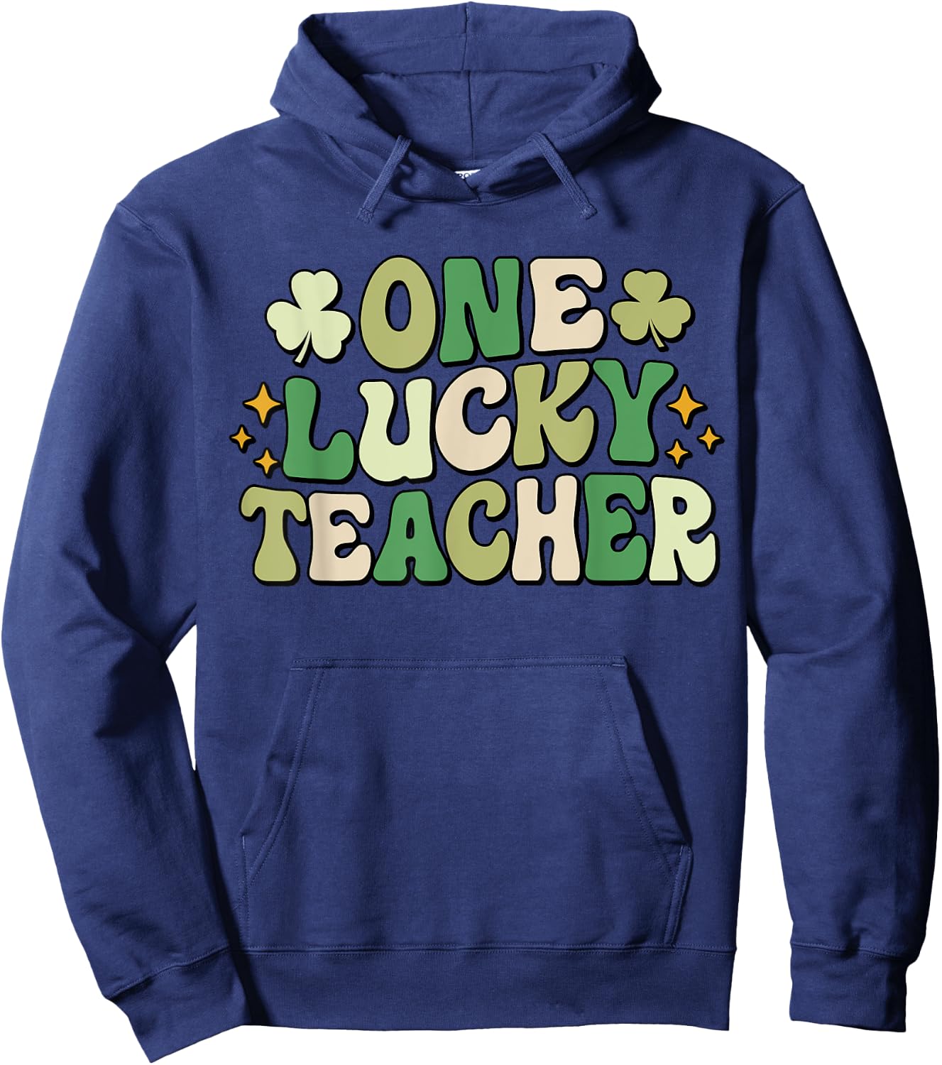 One Lucky Teacher Groovy Retro Teacher St Patrick's Day Men Women Girls Kids Hoodie - Hoodie | Navy
