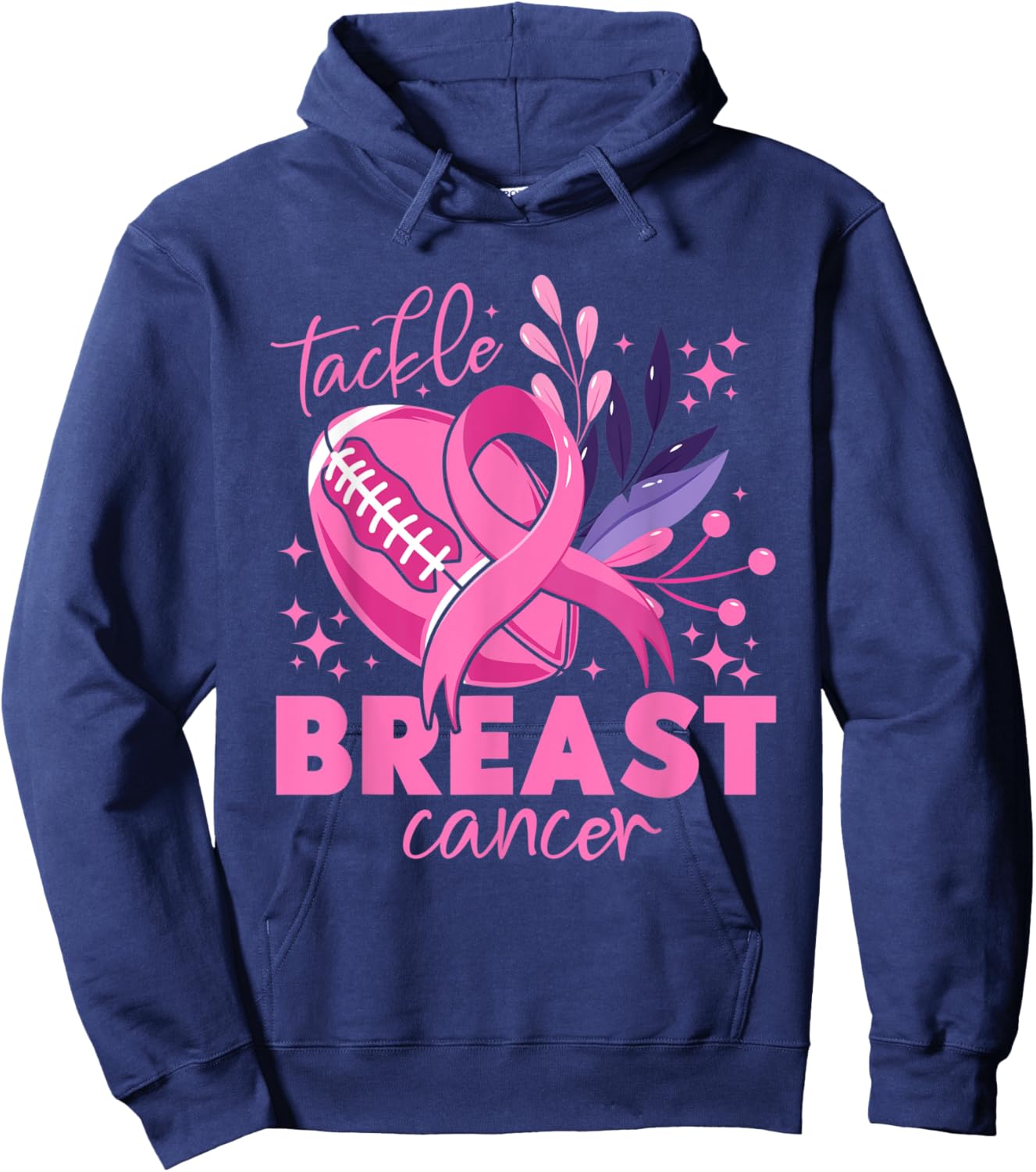 Tackle Football Pink Ribbon Breast Cancer Awareness For Boys Hoodie - Hoodie | Navy