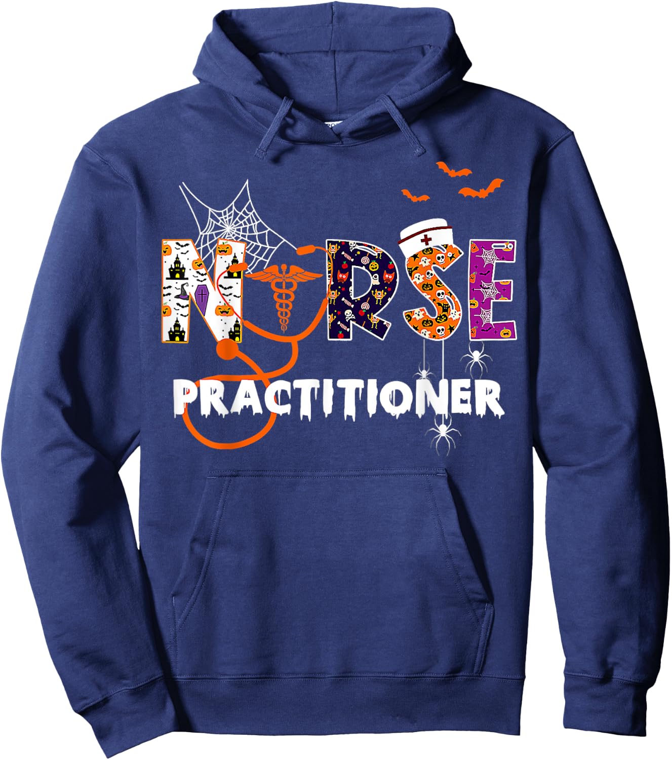 NP Nurse Practitioner Spooky Season Funny Halloween Nursing Hoodie - Hoodie | Navy