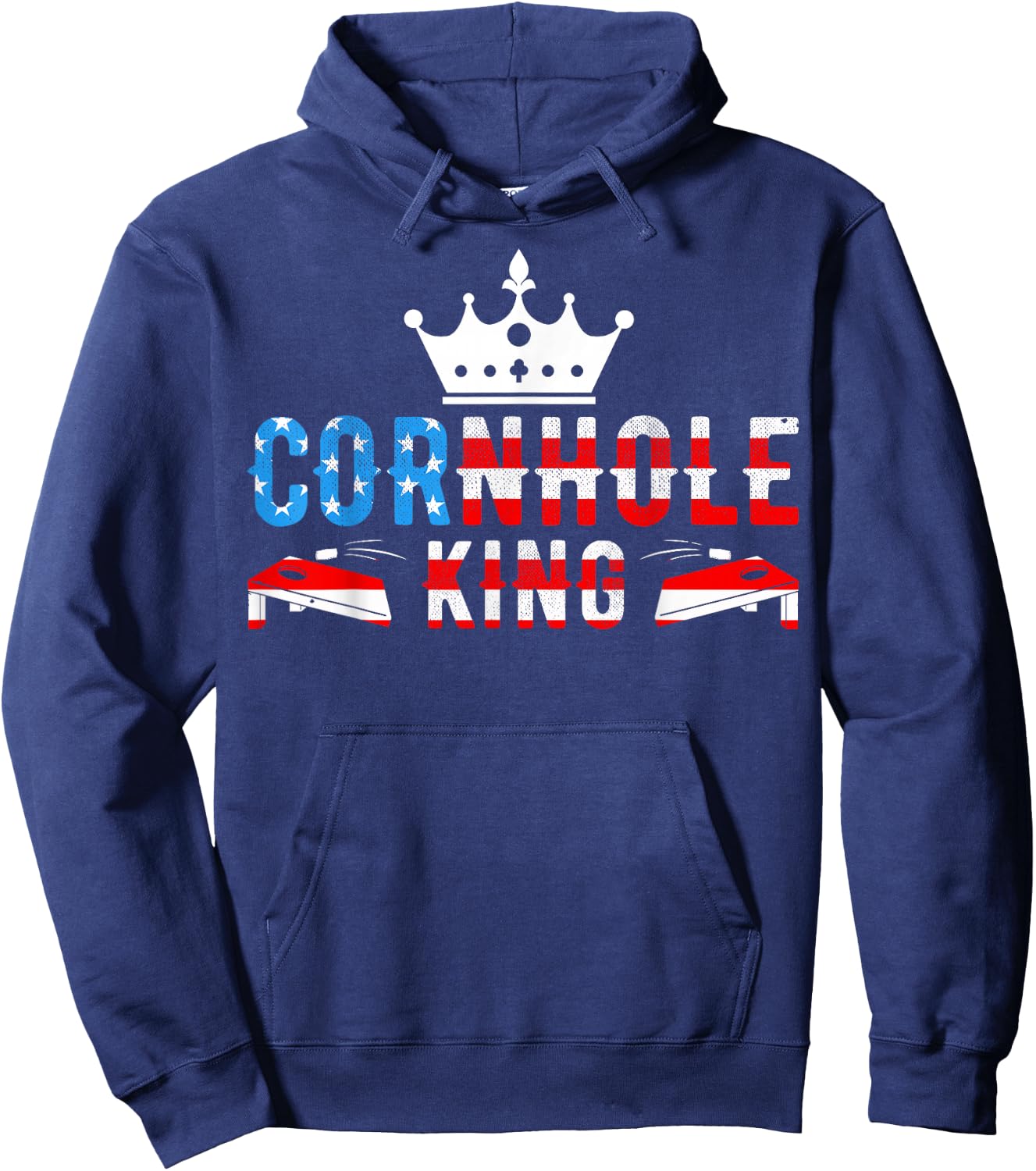 Cornhole - American Flag July 4th Patriotic Cornhole King Hoodie - Hoodie | Navy