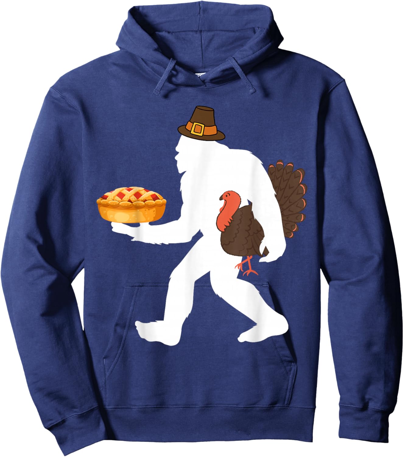 funny bigfoot sasquatch pilgrim pie turkey Thanksgiving Hoodie - Hoodie | Navy