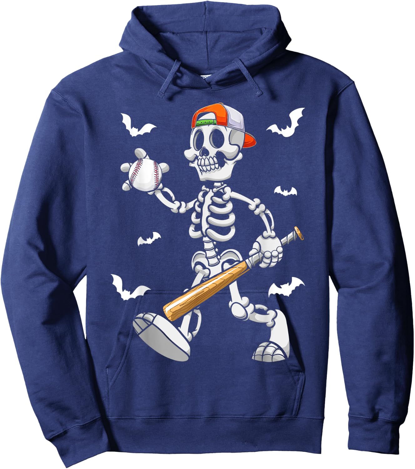 Cool Skeleton Baseball Lover Halloween Baseball Player Hoodie - Hoodie | Navy