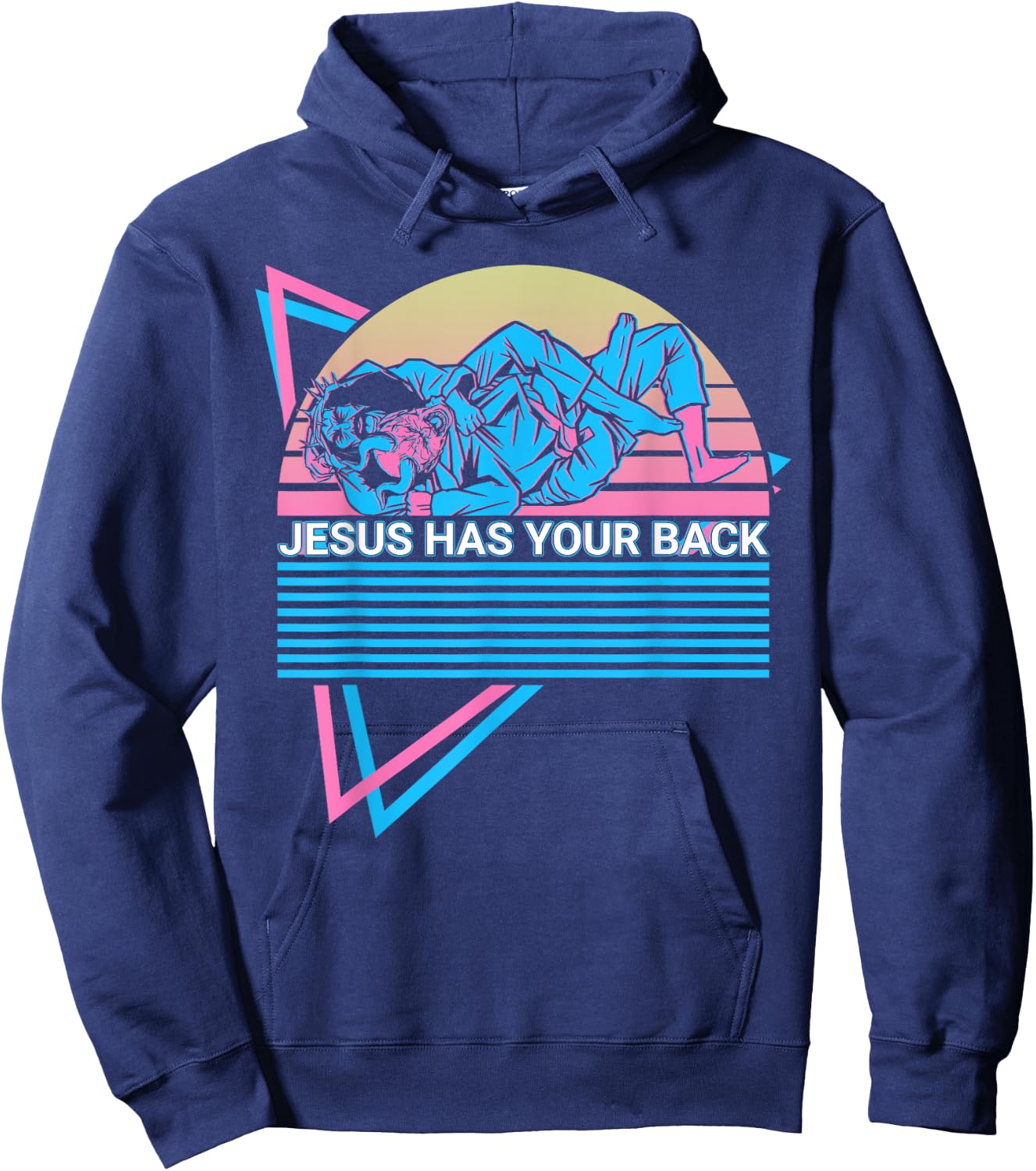 Funny Jiu Jitsu BJJ Retro Jesus Has Your Back Hoodie - Hoodie | Navy