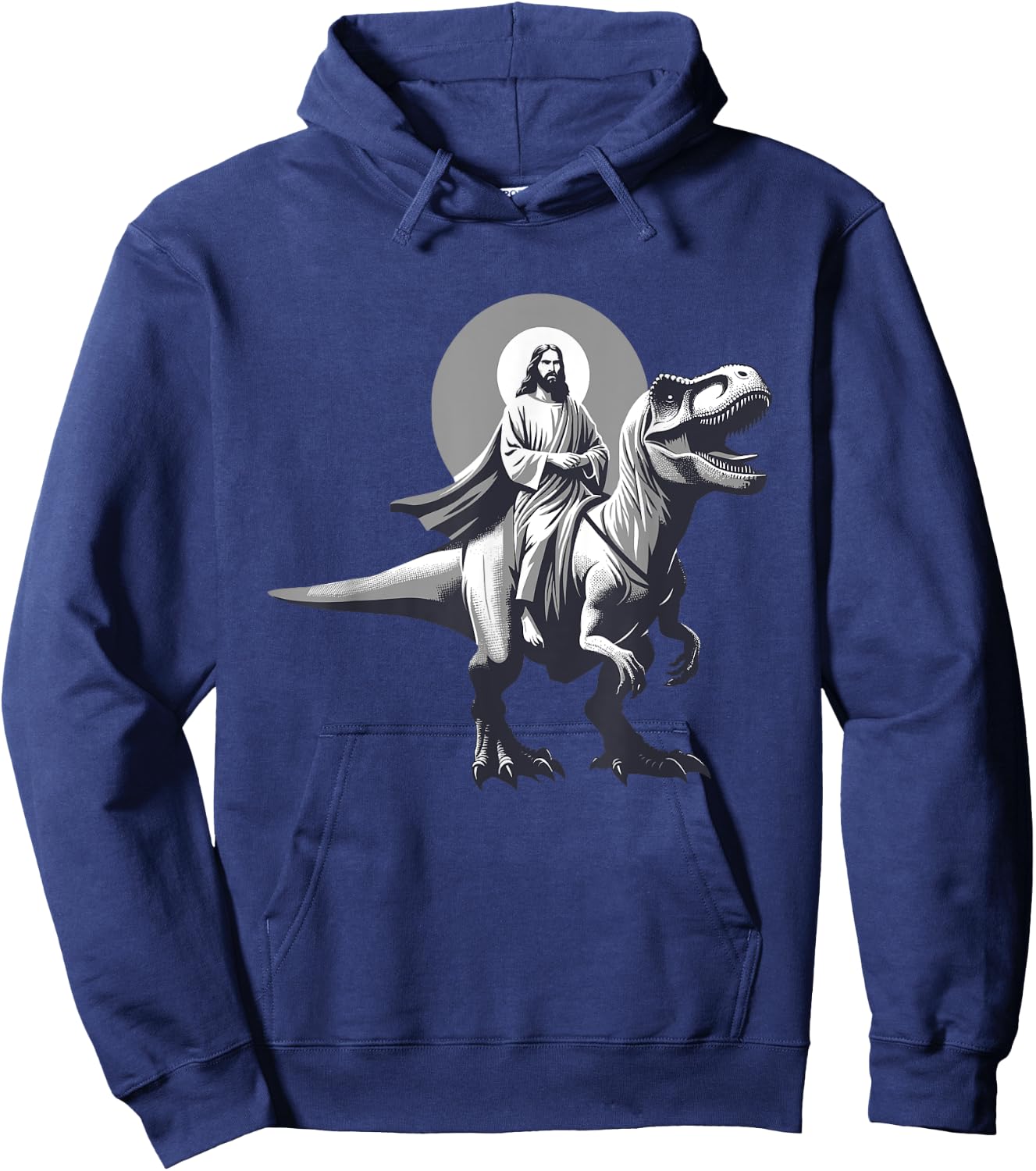 Funny Jesus Riding T-Rex Dinosaur Meme Parody for Believers Hoodie - Hoodie | Navy