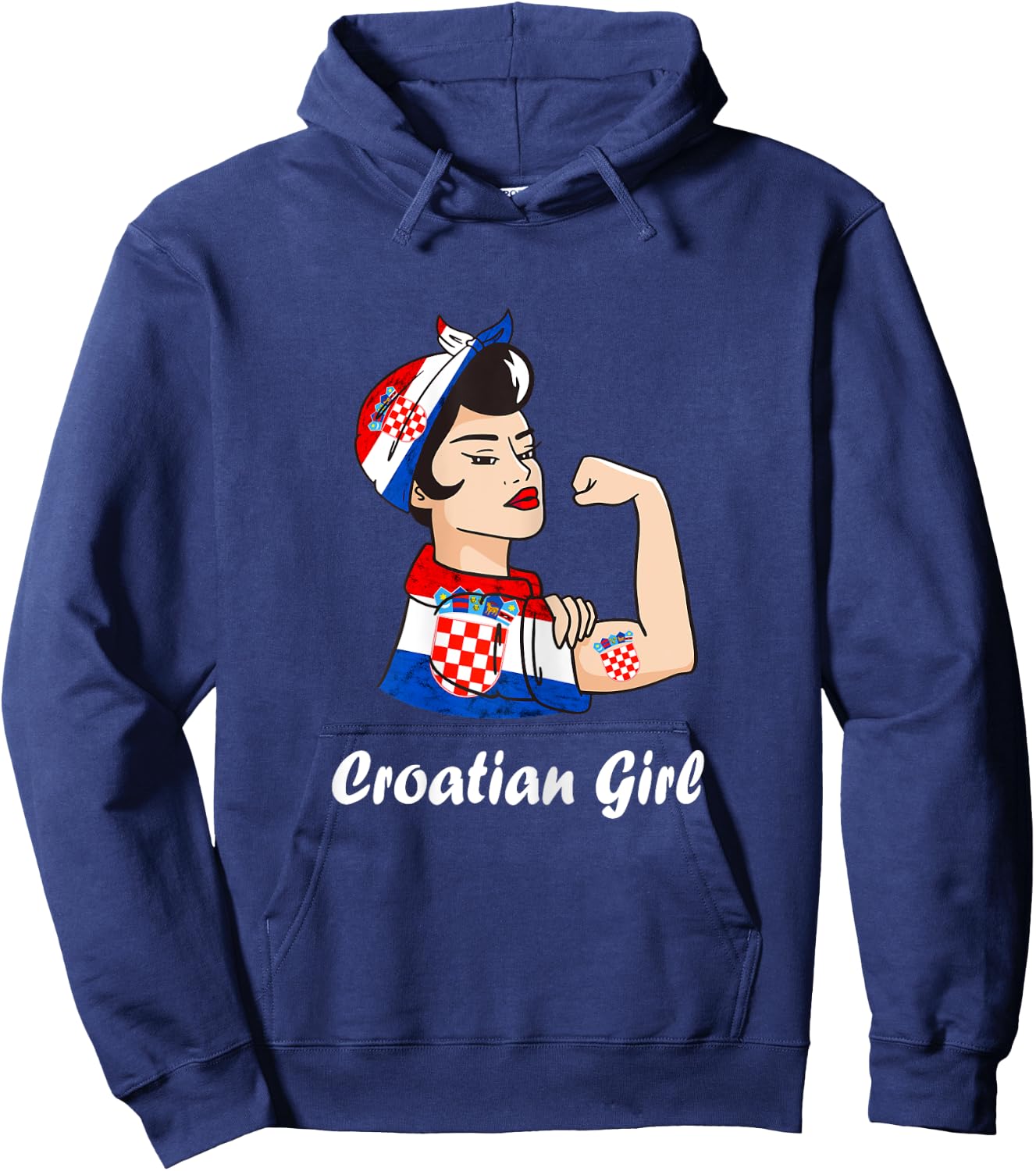 Croatian Girl Strong Woman Tattoo Croatian Roots Croatia Hoodie - Hoodie | Navy