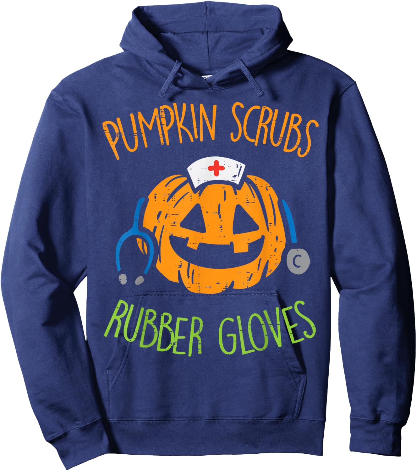 Pumpkin Scrubs Rubber Gloves Halloween Costume Nursing Nurse Hoodie - Hoodie | Navy