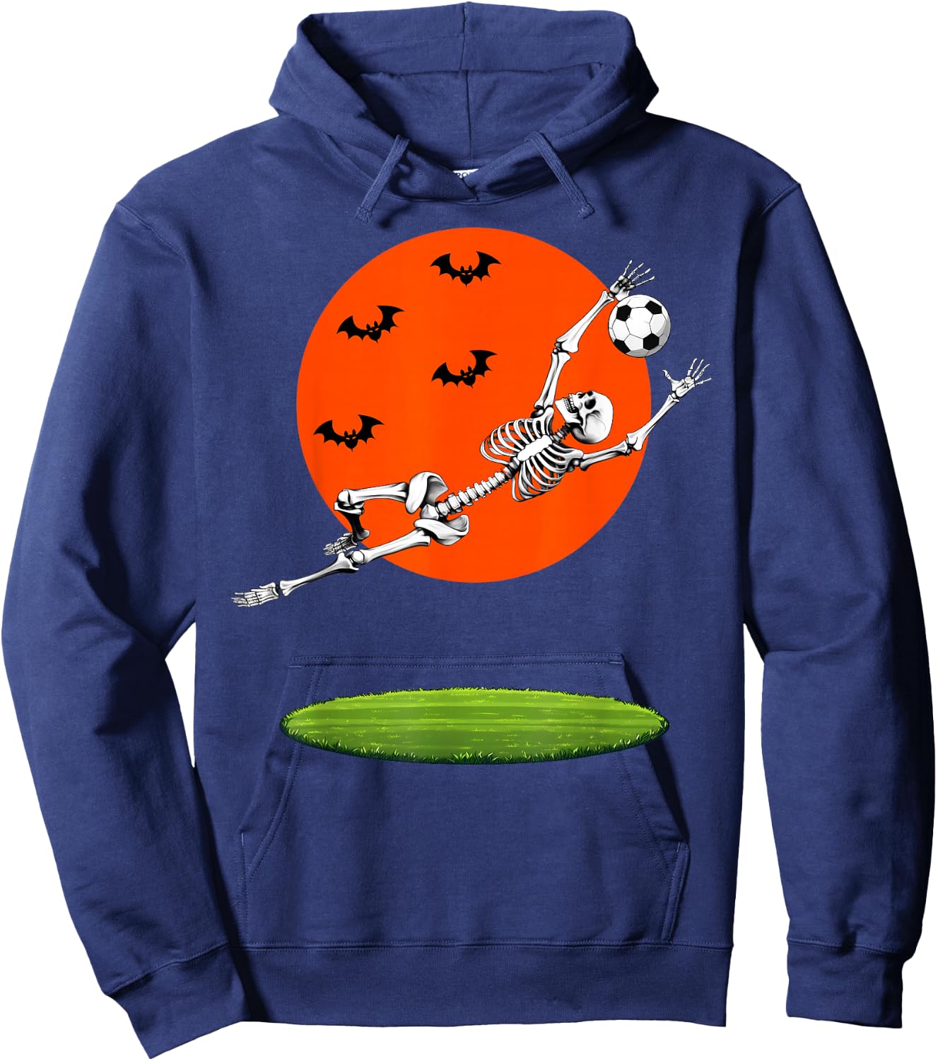 Soccer Skeleton Soccer Player Goalie Halloween Sports Moon Hoodie - Hoodie | Navy