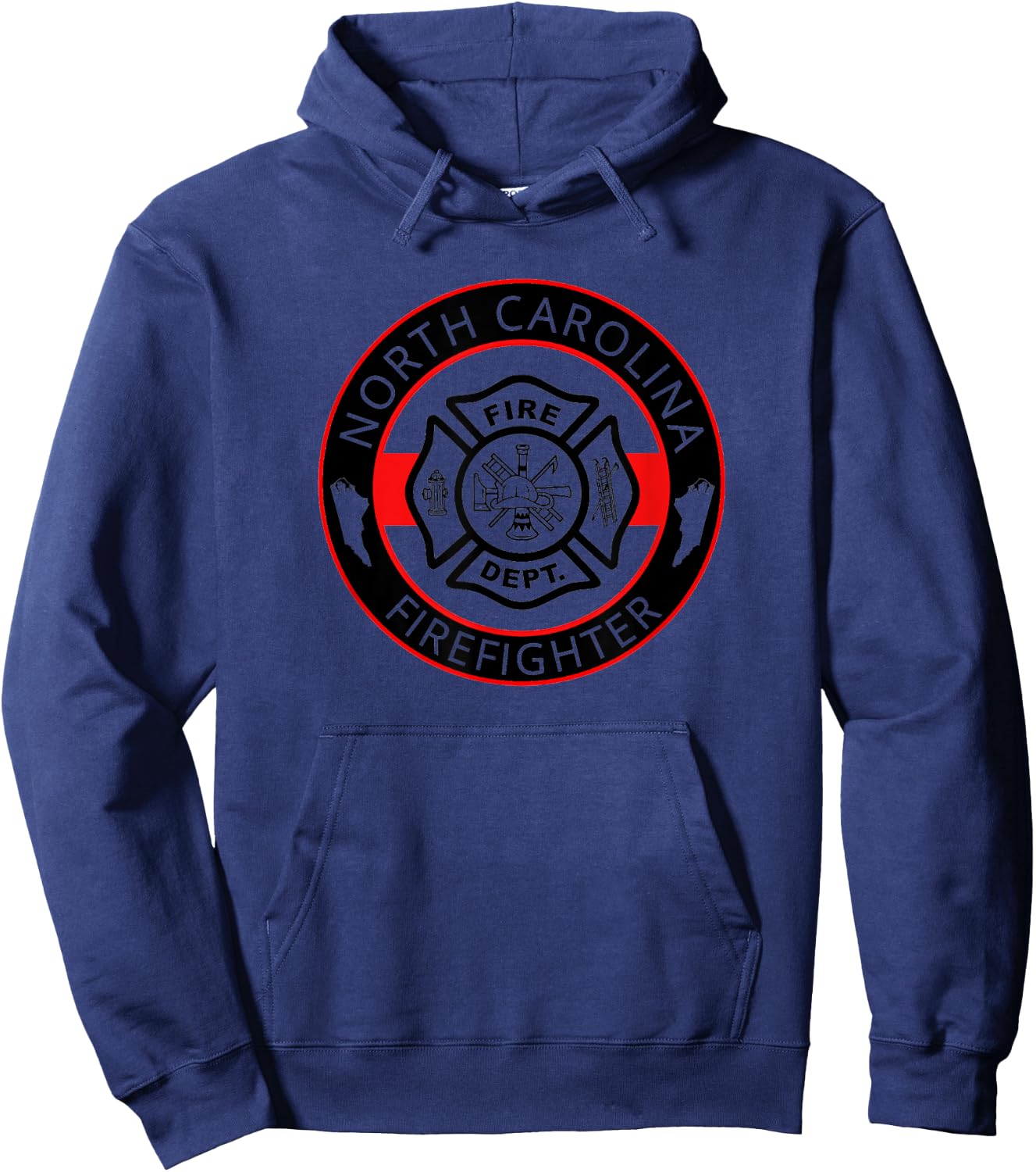 North Carolina Firefighter NC Fire Department Thin Red Line Hoodie - Hoodie | Navy