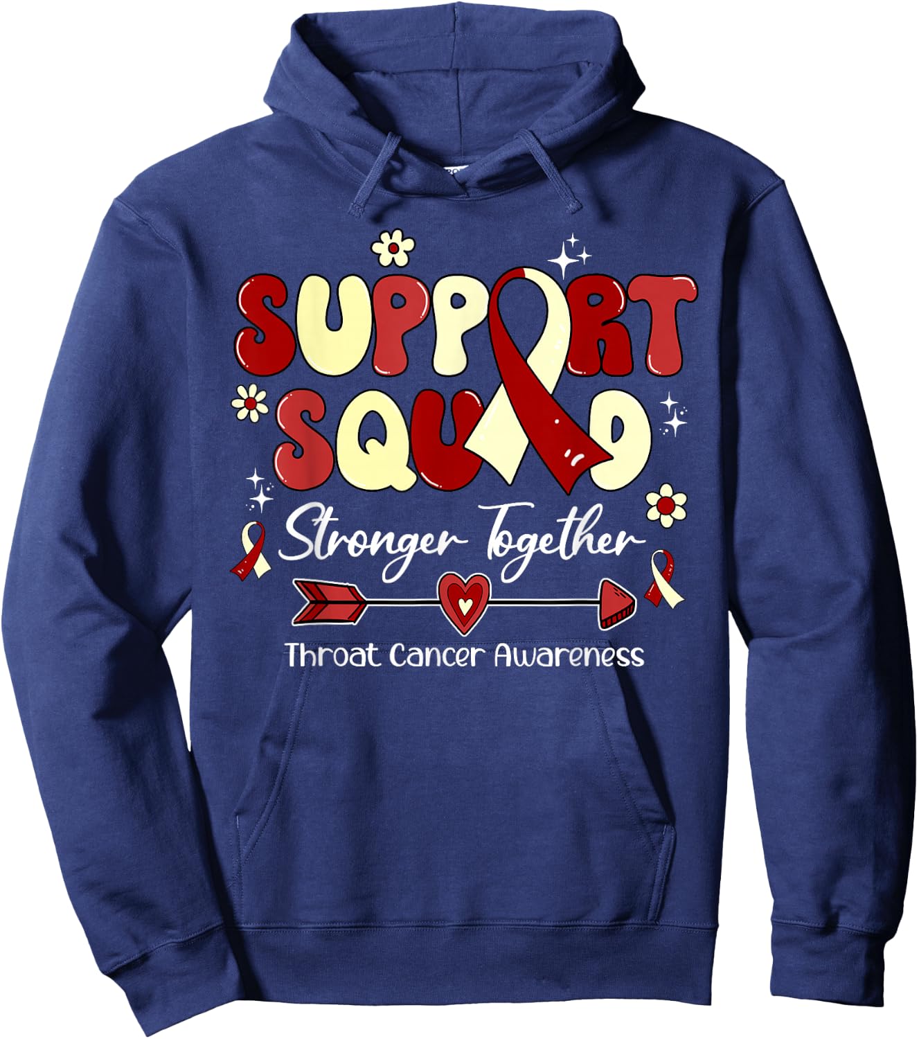 Groovy Support Squad Burgundy Ribbon Throat Cancer Awareness Hoodie - Hoodie | Navy