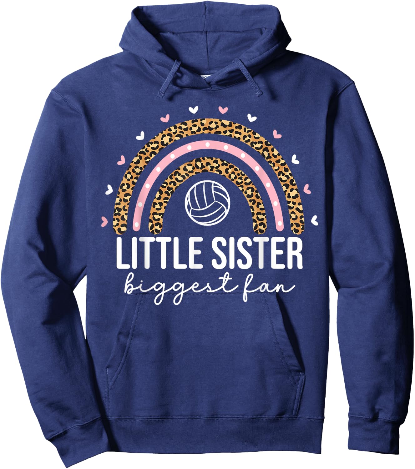 Cute Volleyball Little Sister For Girls Kids Leopard Rainbow Hoodie - Hoodie | Navy