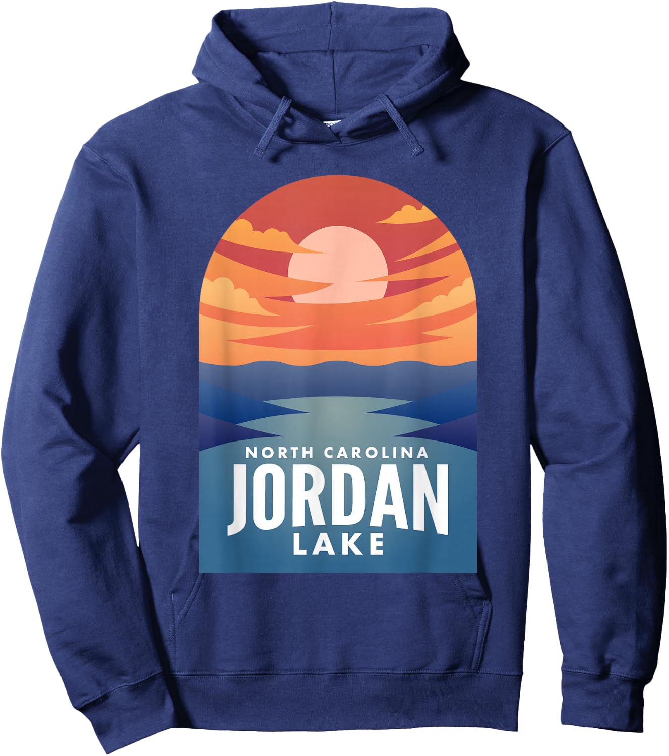 Jordan Lake NC Retro Sunset Hoodie - Hoodie | Navy