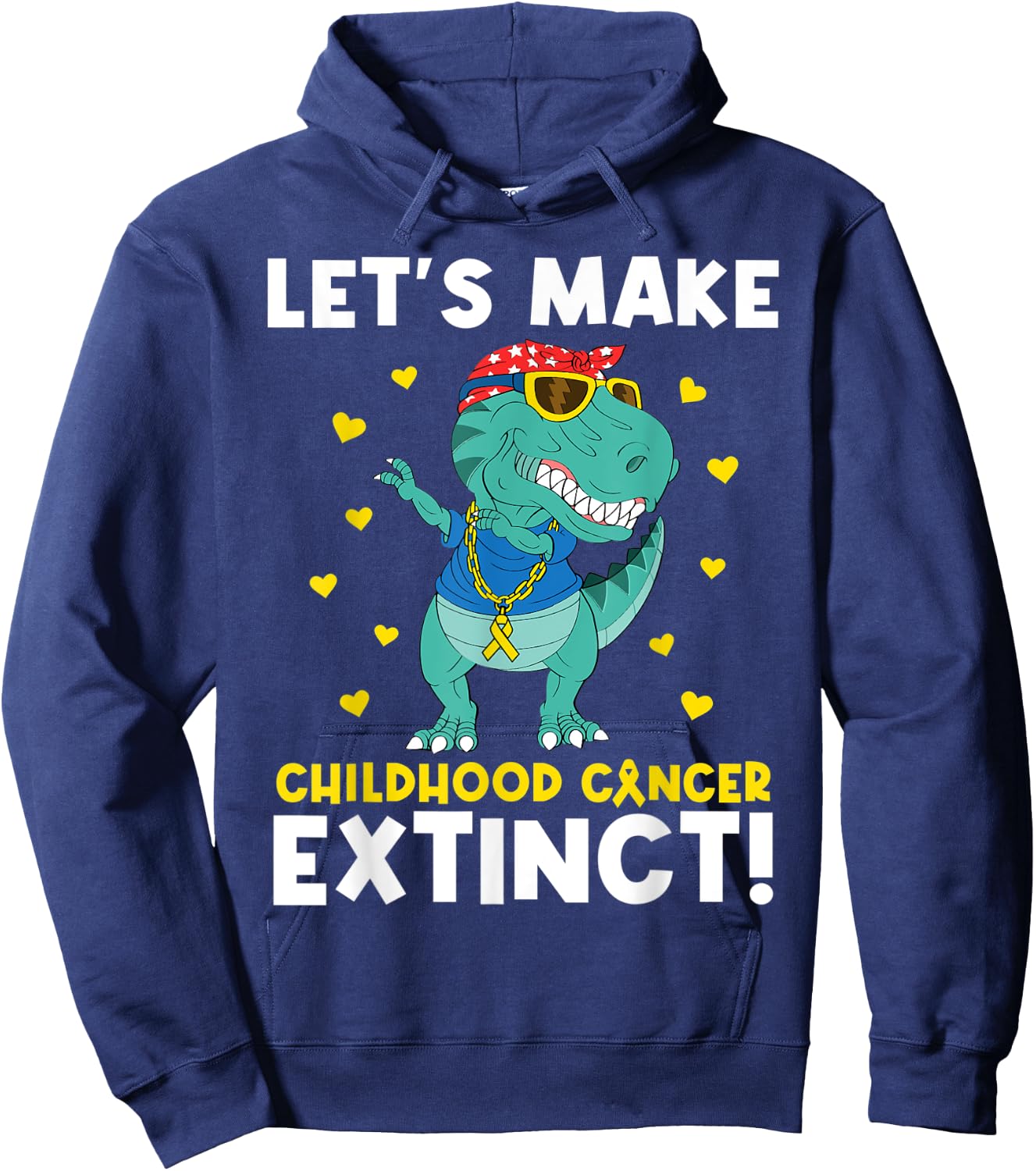 Cute Childhood Cancer Awareness Make Cancer Extinct Dinosaur Hoodie - Hoodie | Navy