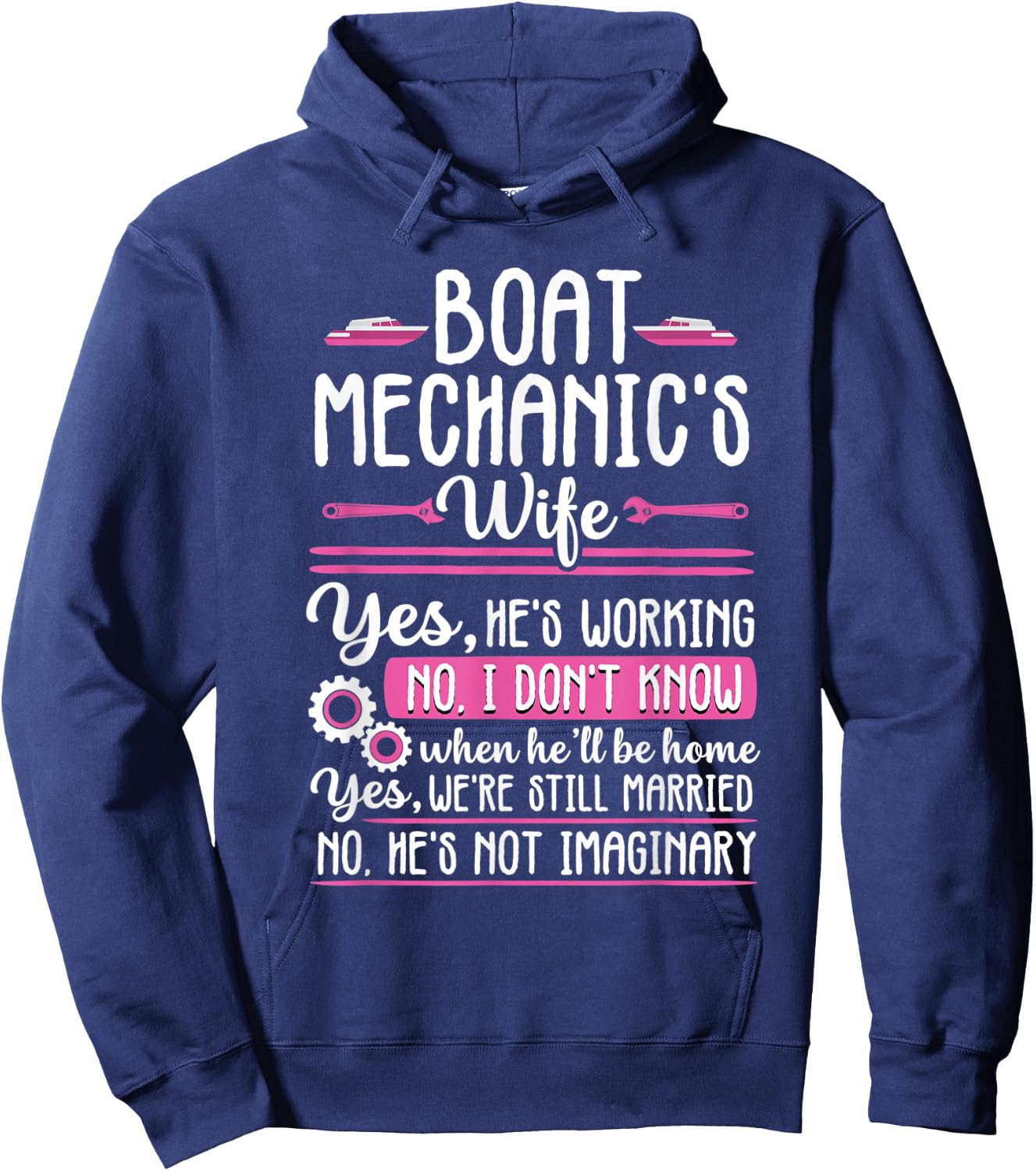 Funny Boat Mechanic's Wife Girlfriend Motorboat Engineer Hoodie - Hoodie | Navy