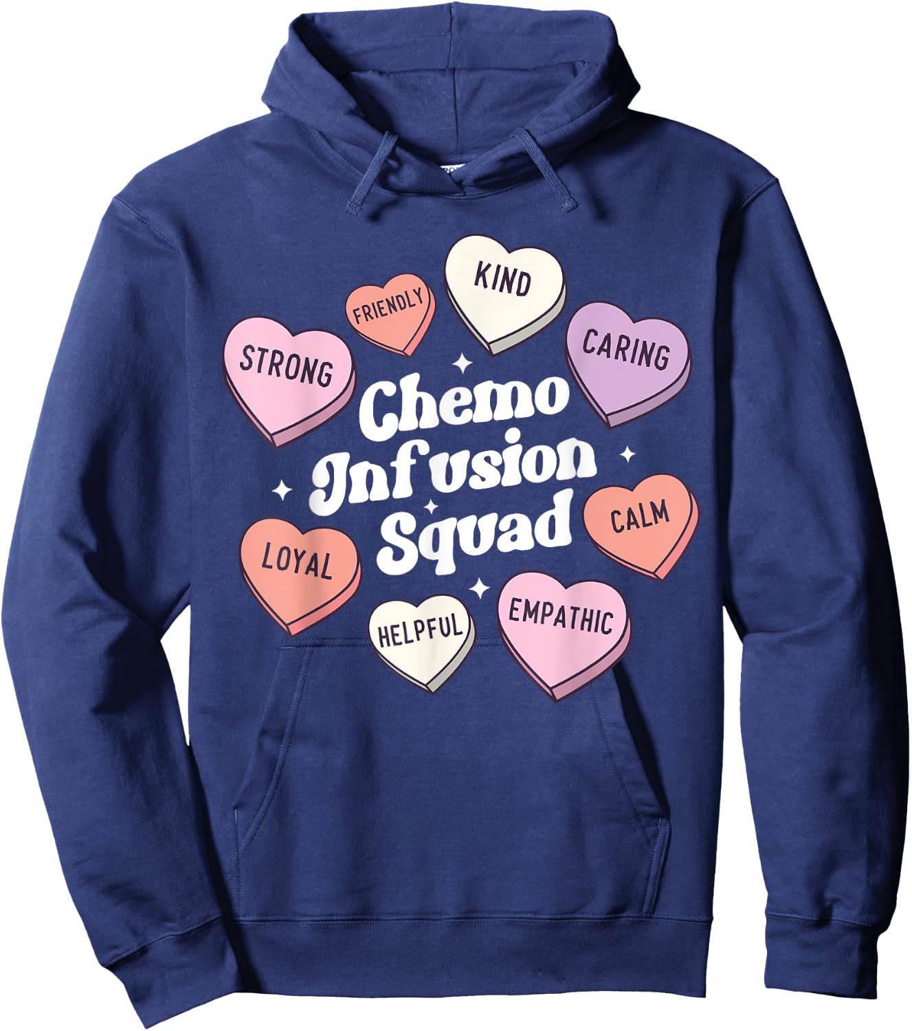 Valentines Day Chemo Infusion Nurse Oncology Groovy Hearts Hoodie - Hoodie | Navy