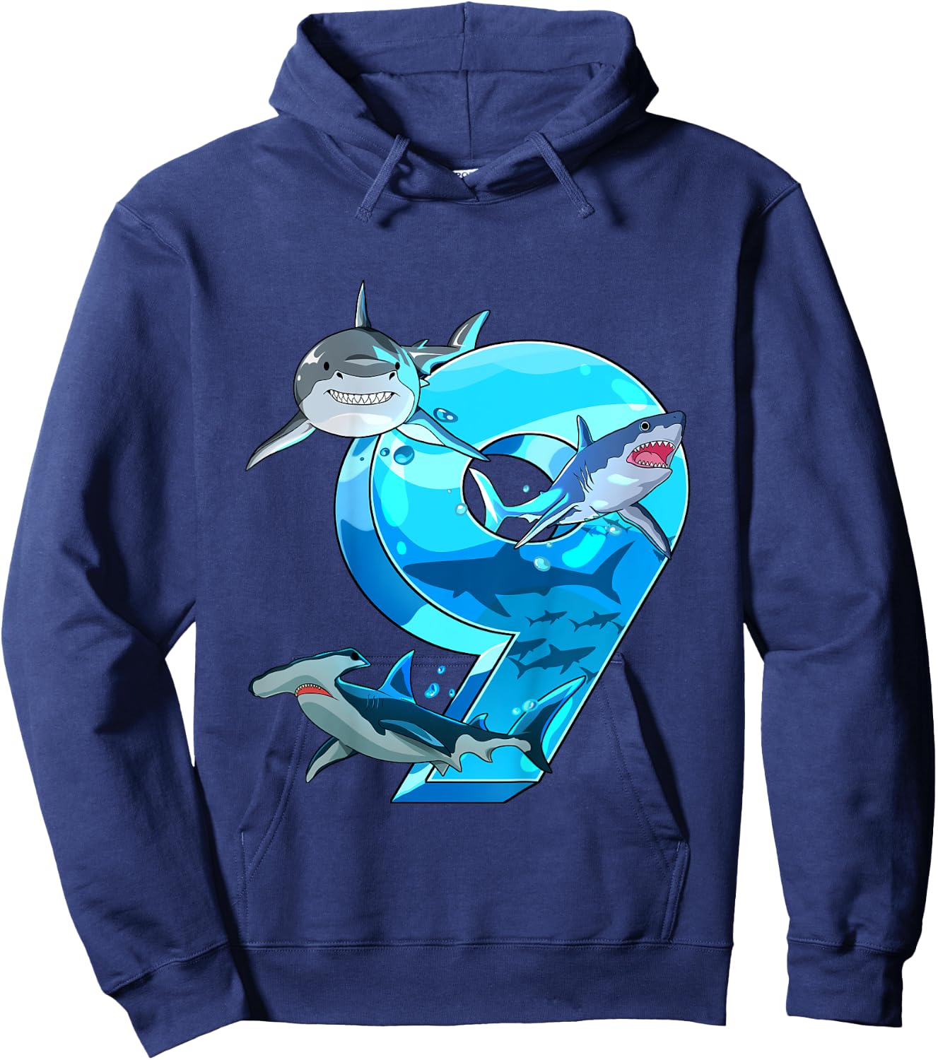 Kids Shark Boy 9 Years Birthday Child Children Birthday Hoodie - Hoodie | Navy