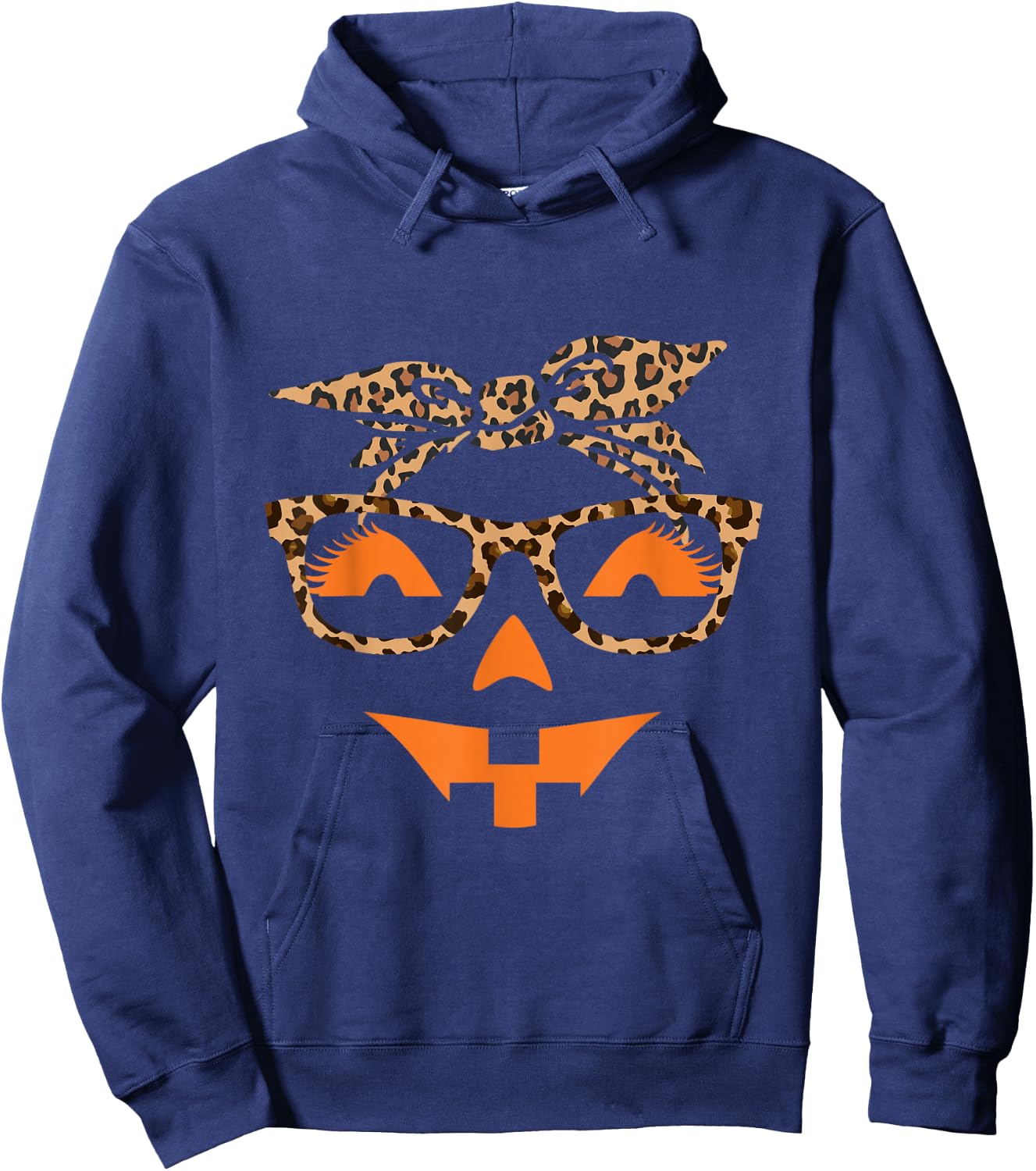 Jack O Lantern Face Leopard Halloween Pumpkin Women Hoodie - Hoodie | Navy