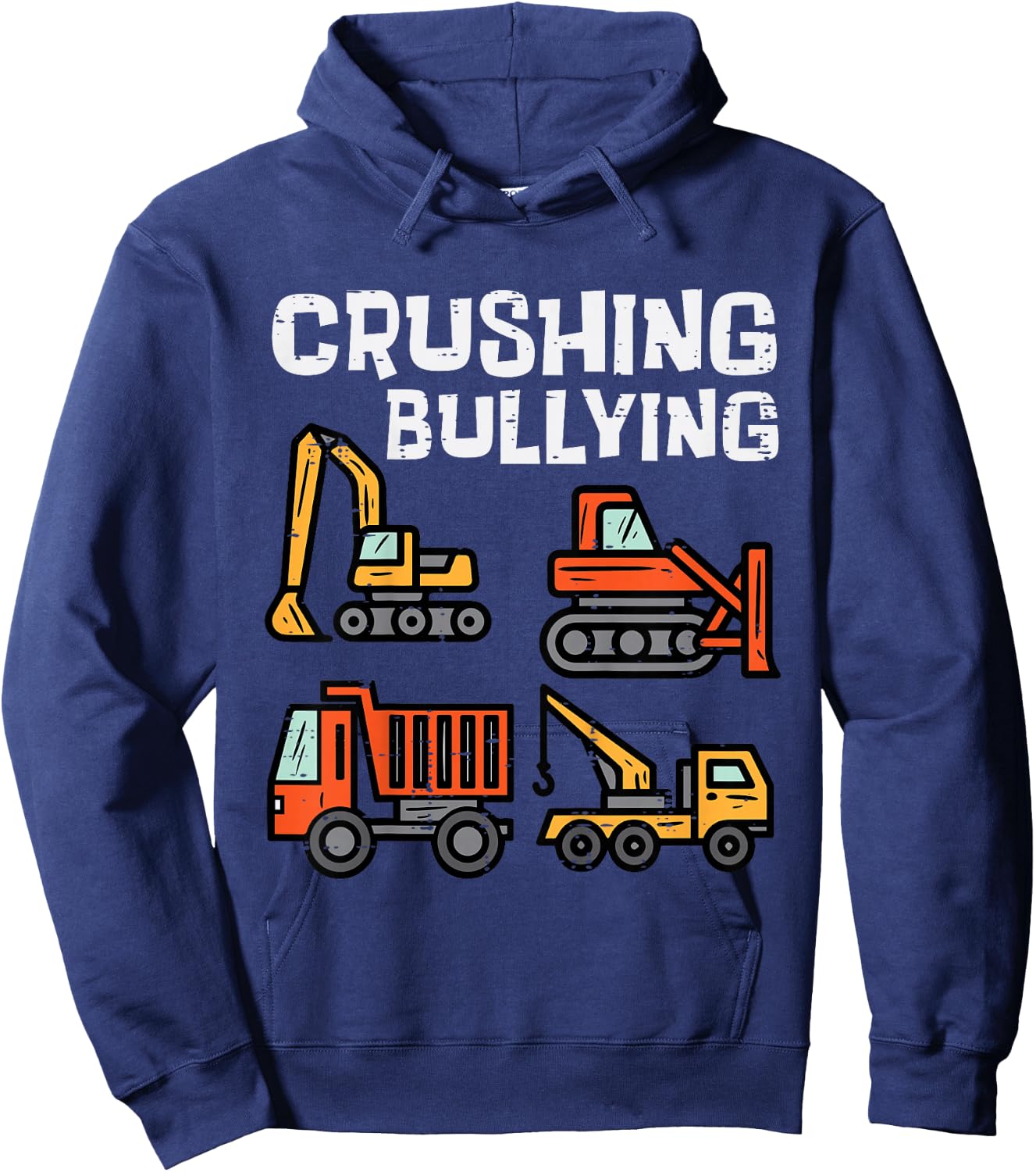 Kids Crushing Bullying Construction Trucks Orange Unity Day Boys Hoodie - Hoodie | Navy