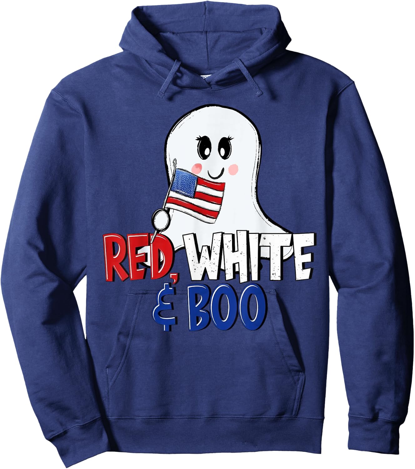 4th of July Cute Ghost Retro Red White and Boo Independence Hoodie - Hoodie | Navy