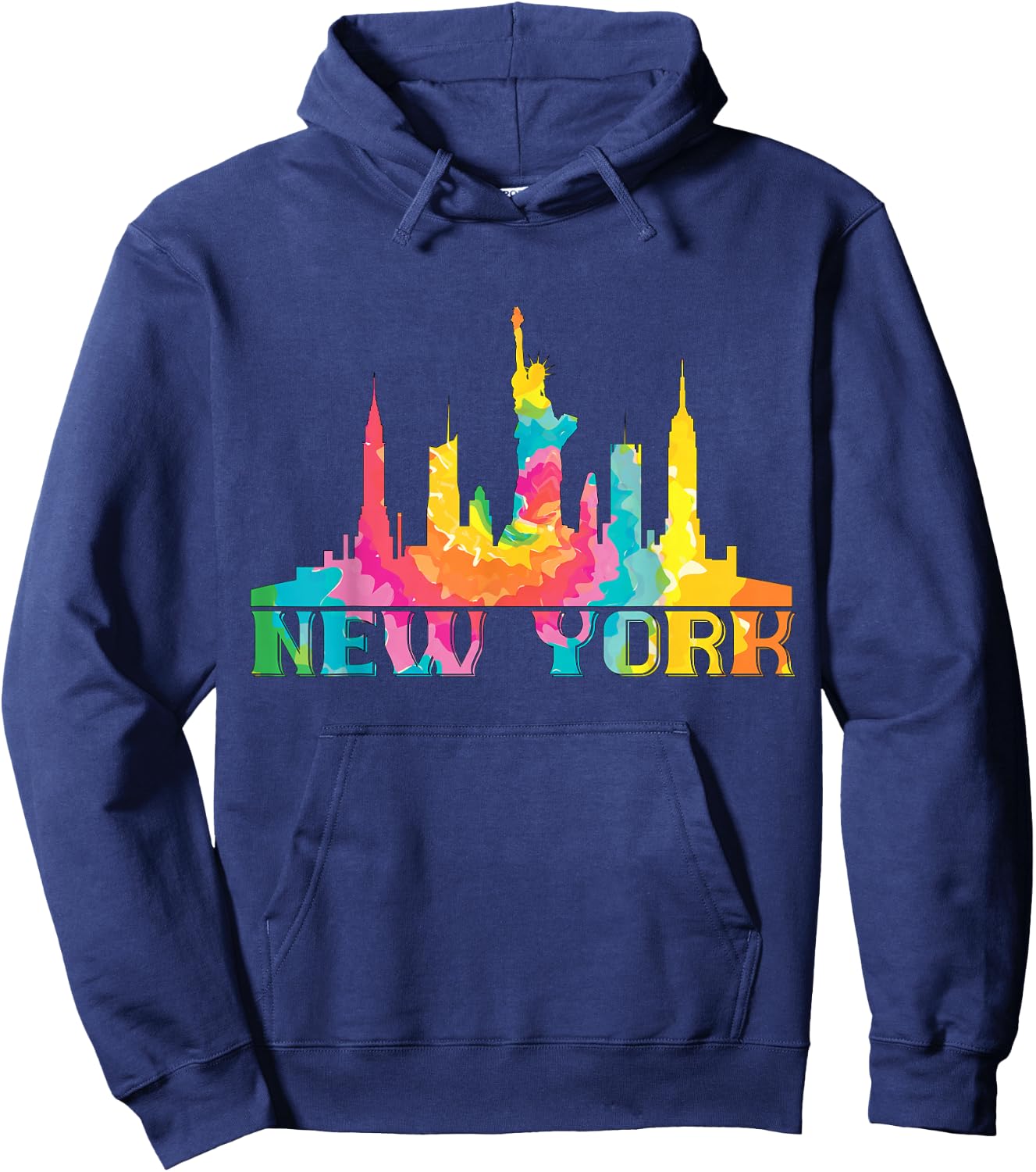 New York City Skyline NYC Tie Dye Liberty I Love New York Hoodie - Hoodie | Navy