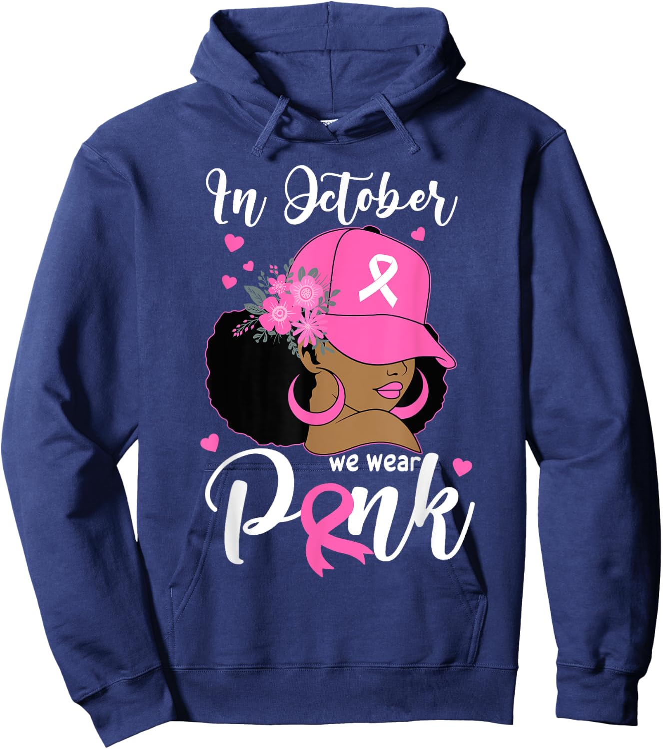 In October We Wear Pink Breast Cancer Awareness Black Women Hoodie - Hoodie | Navy