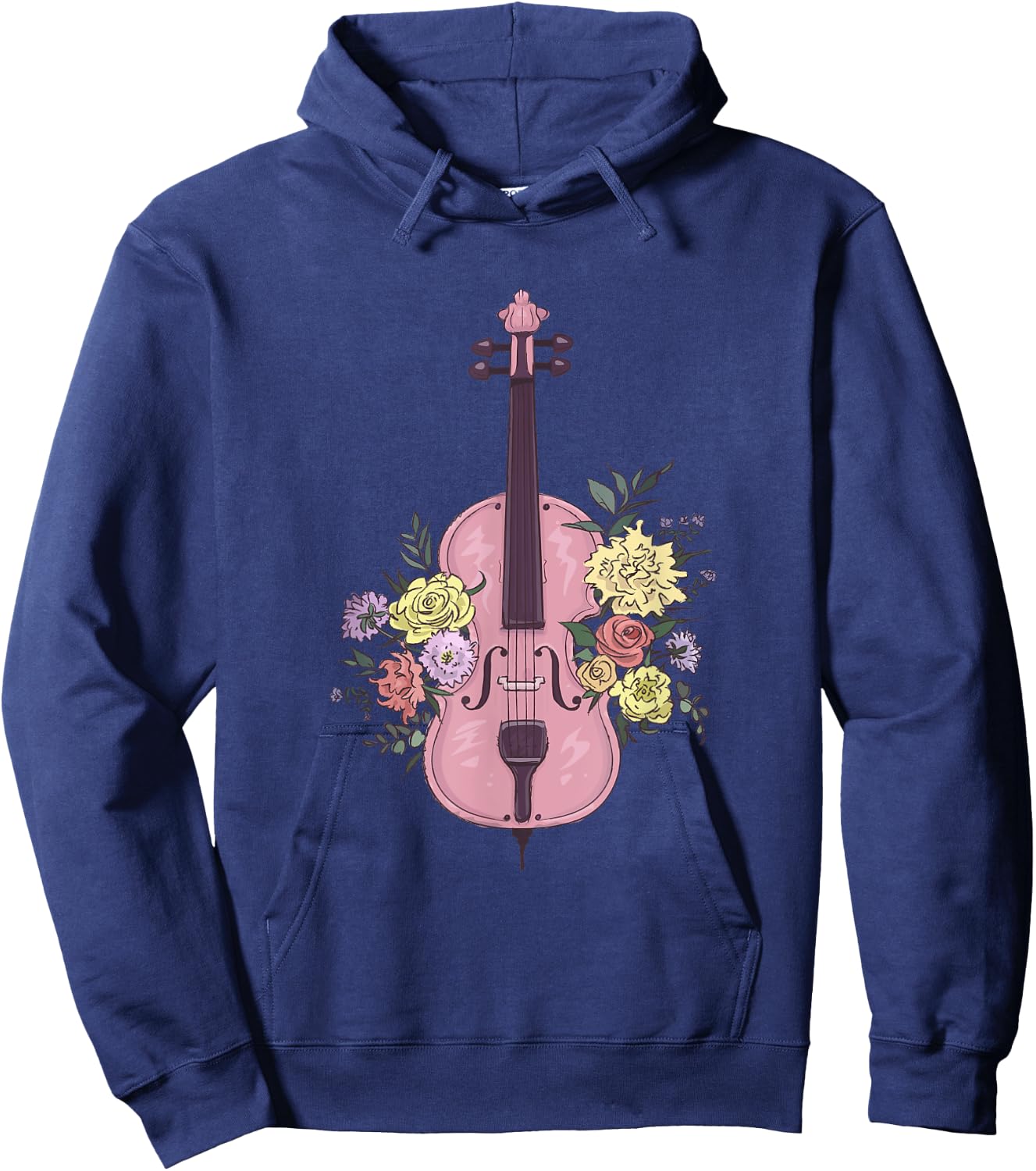 Vintage Fiddle With Flowers Accessory Floral Violin Hoodie - Hoodie | Navy