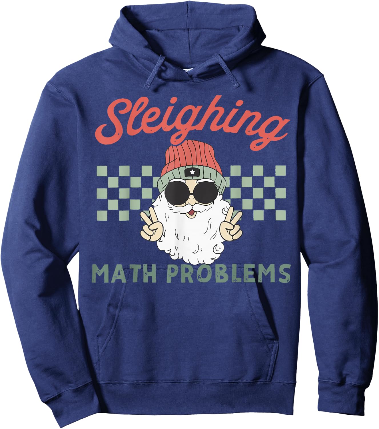 Retro Sleighing Math Problems Santa Math Teacher Christmas Hoodie - Hoodie | Navy