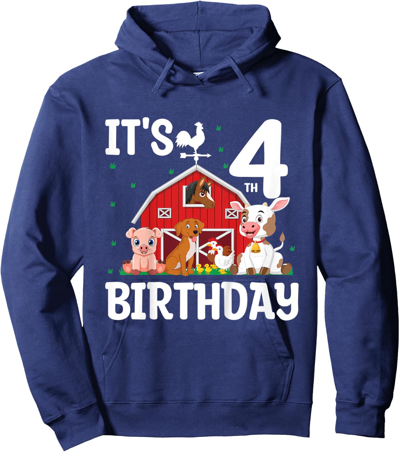 Kids It's My 4th Birthday Farm Animal 4 Years Old Birthday Party Hoodie - Hoodie | Navy