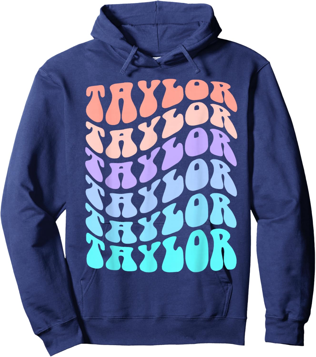 Girl Retro Taylor First Name Personalized Groovy Birthday Hoodie - Hoodie | Navy