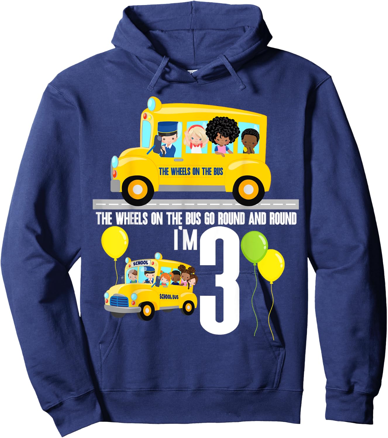 The Wheels On The Bus Kids 3rd Birthday Nursery Song Rhyme Hoodie - Hoodie | Navy