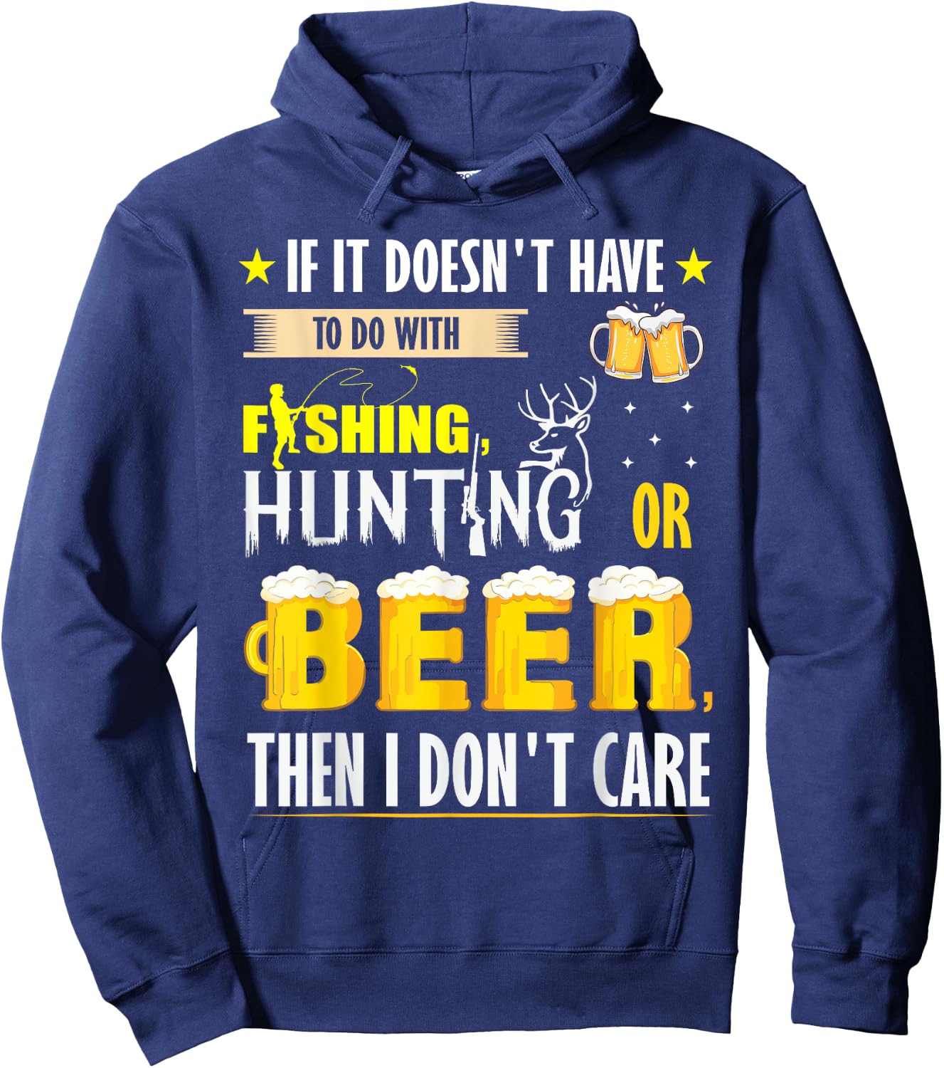 Funny fall or spring Fishing bass Hunting deer elk and Beer Hoodie - Hoodie | Navy