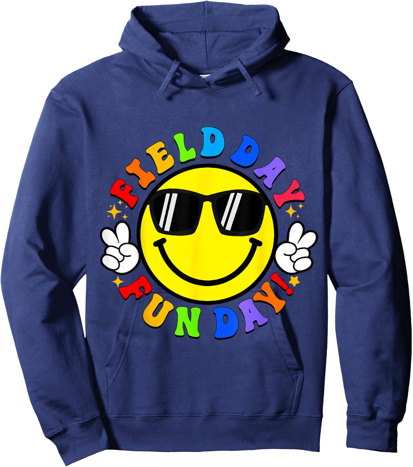 Smile Face Happy Field Day Retro Groovy Field Day 23 Hippie Hoodie - Hoodie | Navy
