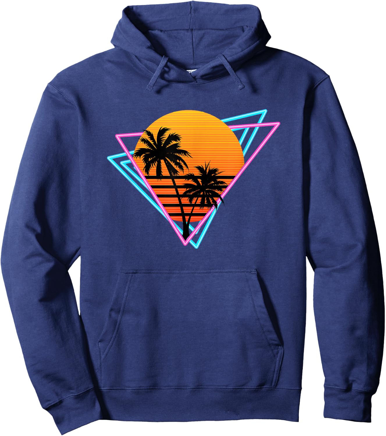 80s Retro Palm Tree Sunset Nostalgic Vintage Sunset Hoodie - Hoodie | Navy