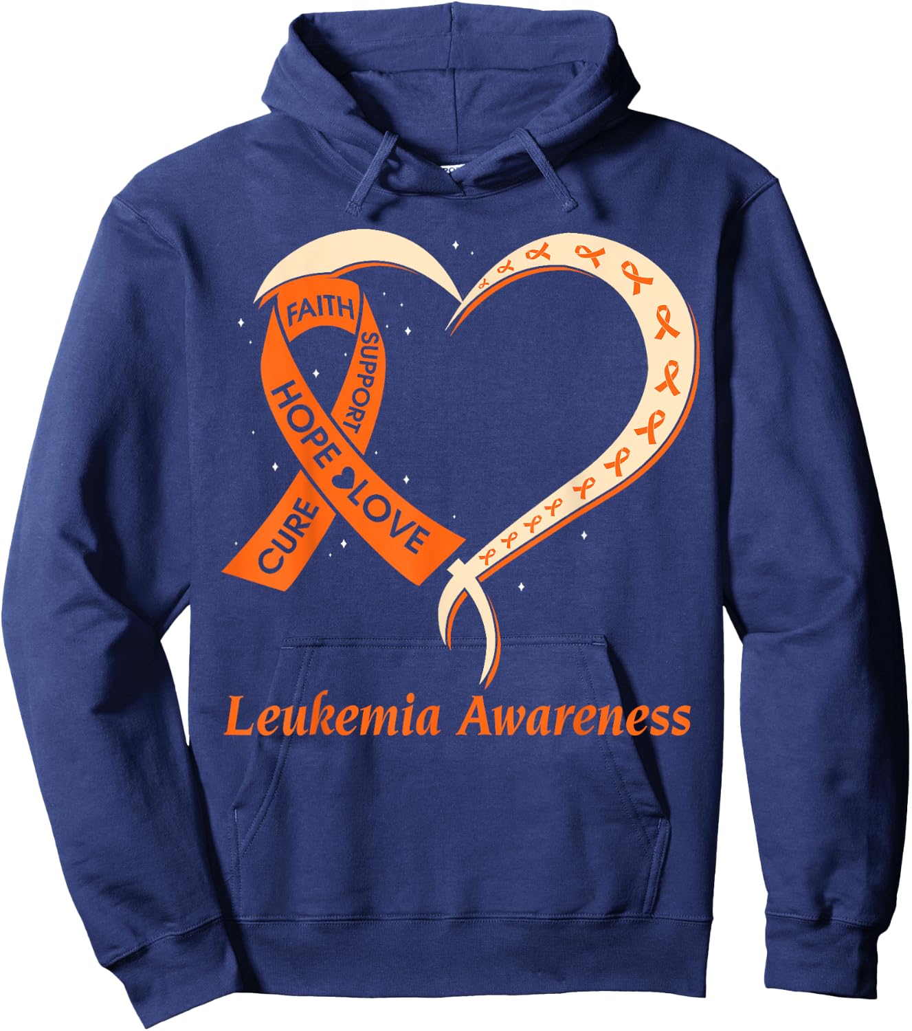 Love Hope Support Leukemia Cancer Awareness Orange Rribbon Hoodie - Hoodie | Navy