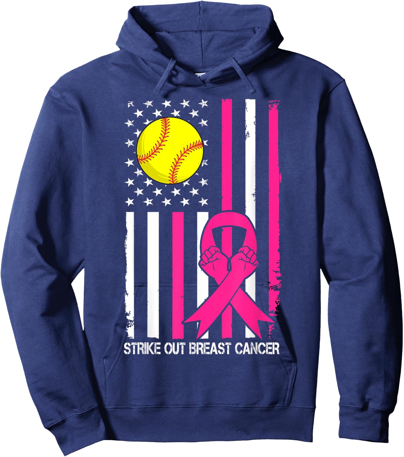 Strike Out Breast Cancer Softball Fight Awareness Men Women Hoodie - Hoodie | Navy