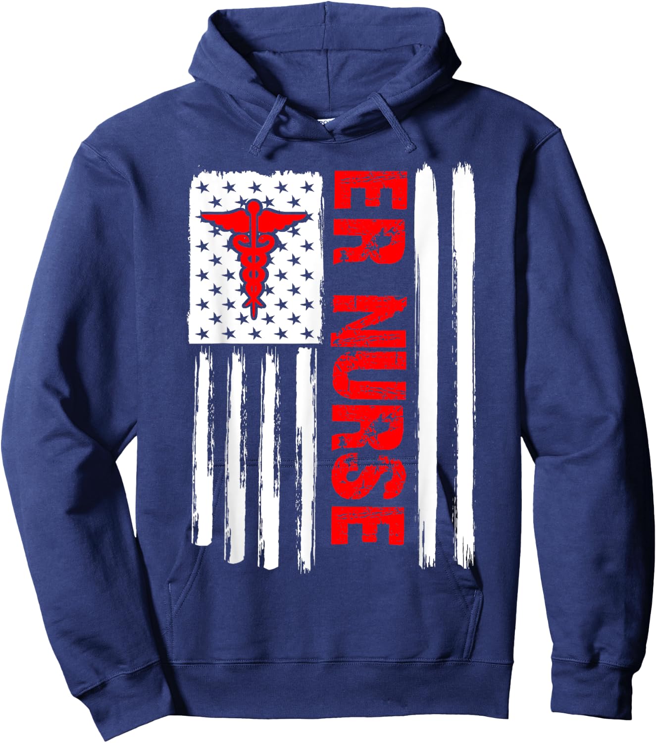ER Nurse Emergency Room Nurse US flag vintage Hoodie - Hoodie | Navy