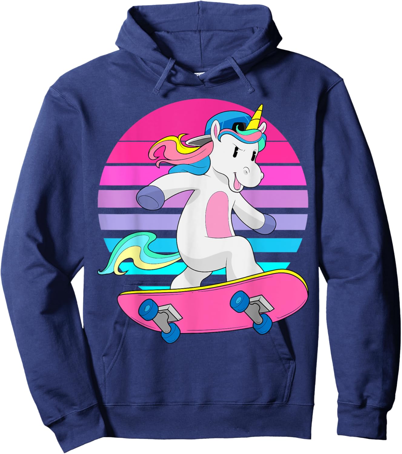 Skateboarding Unicorn Magical RAD Skateboard 80s Skater Hoodie - Hoodie | Navy