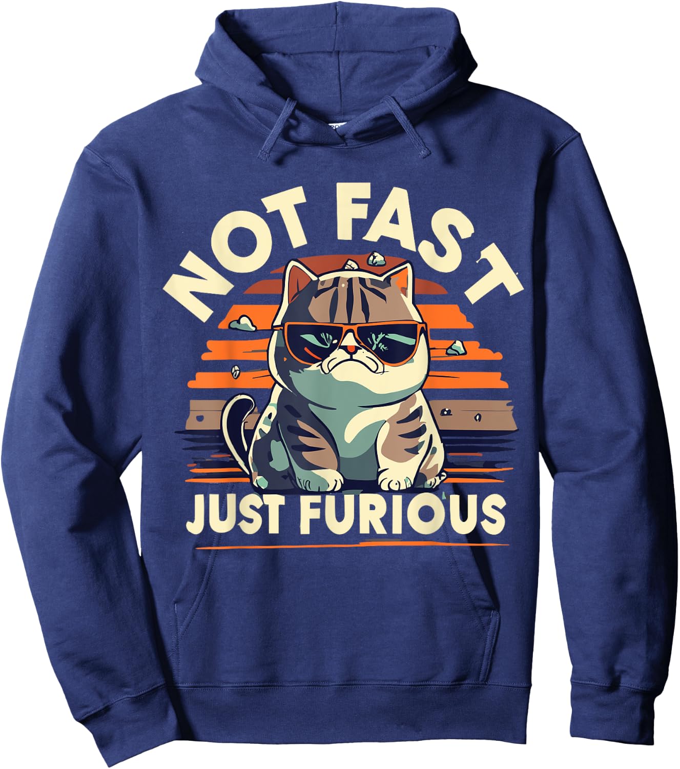 Cute Funny Cat Not Fast Just Furious Angry Cat With Glasses Hoodie - Hoodie | Navy