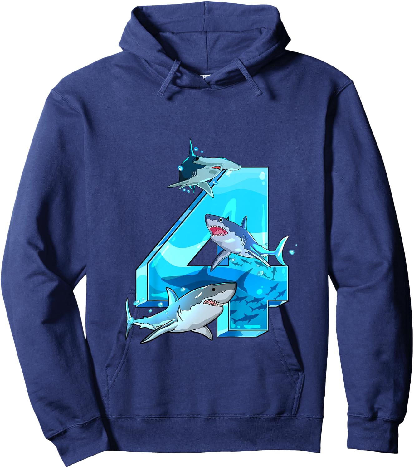 Kids Shark Boy 4 Years Birthday Child Children Birthday Hoodie - Hoodie | Navy
