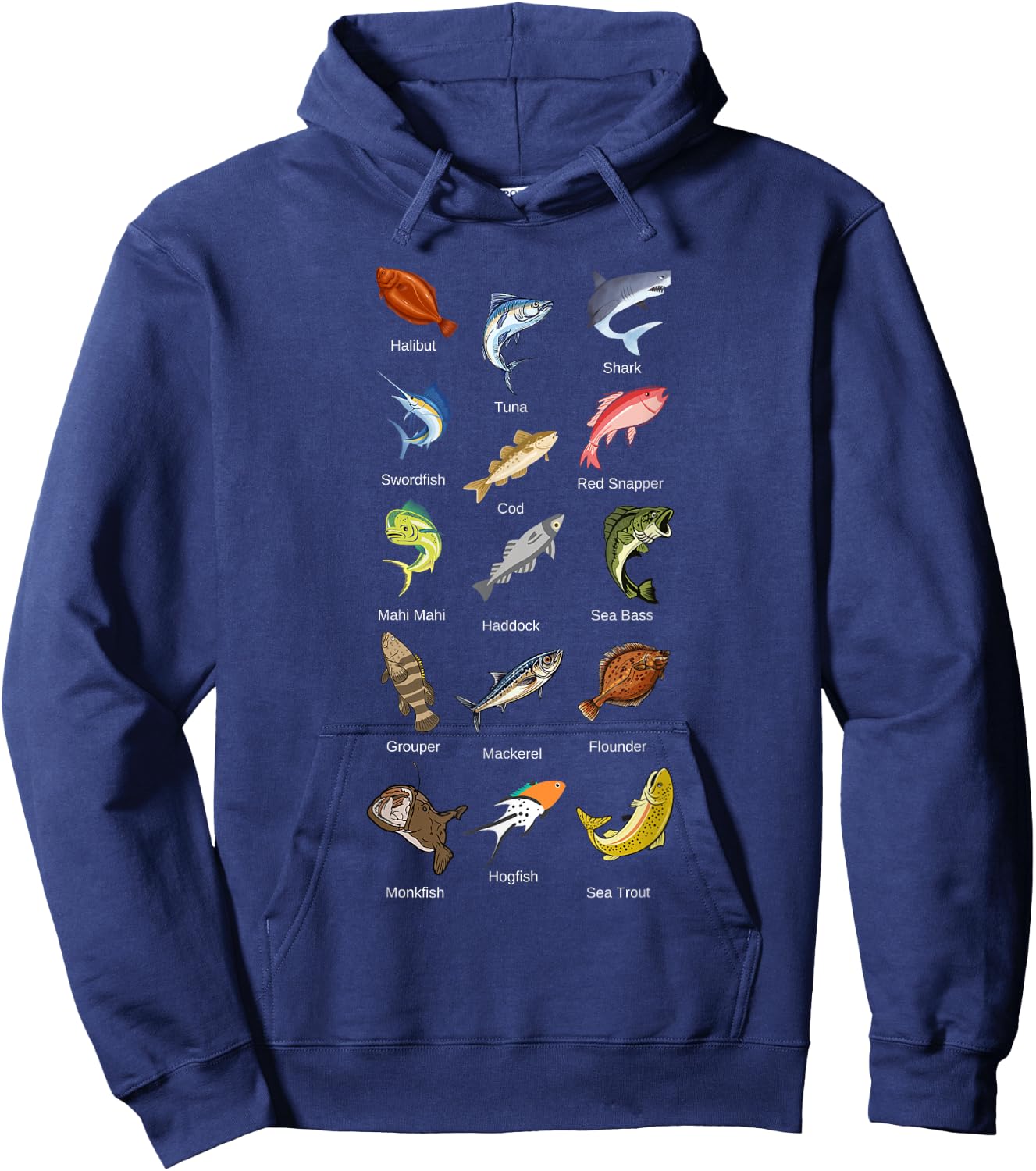 Types of Saltwater Fish Species Fishing Hoodie - Hoodie | Navy